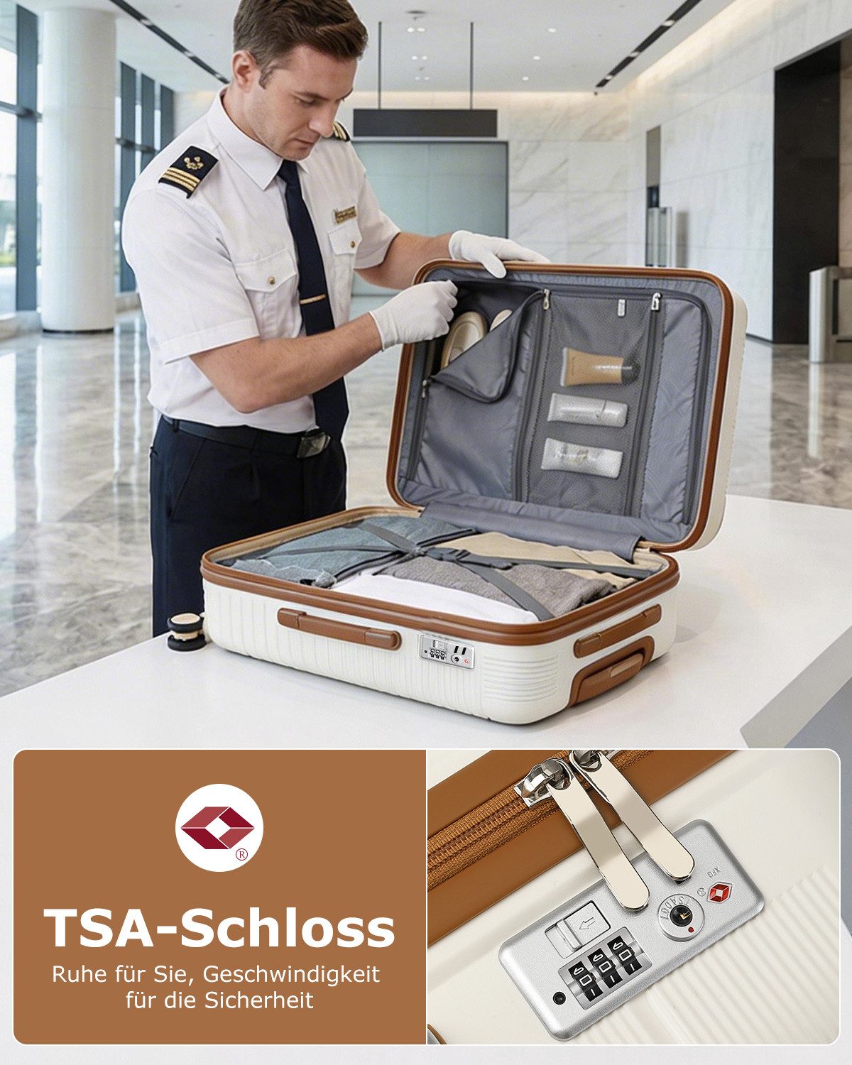 British Traveller Handgepäck-Trolley Reisekoffer Hartschalenkoffer aus 100% PP 8 Spinnerräder, TSA-Schloss – Bild 5 von 5