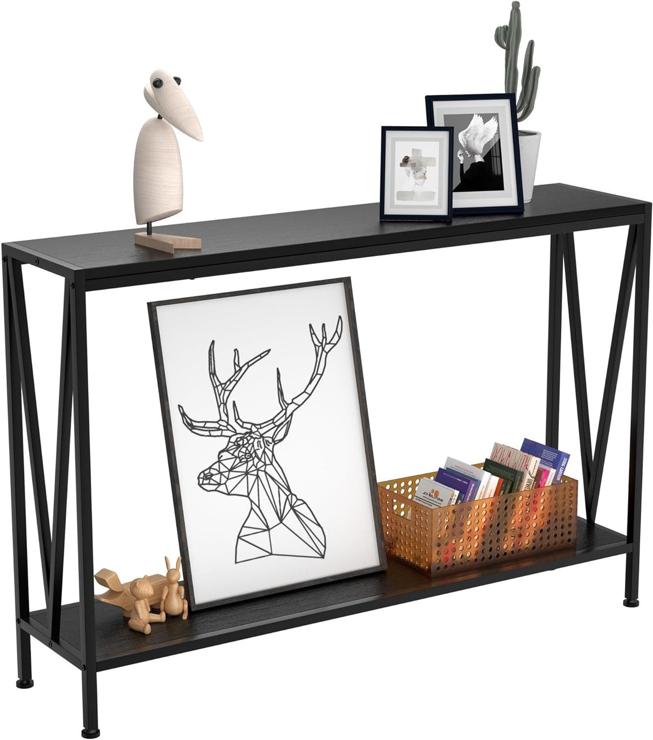 GarveeMore Konsolentisch,Beistelltisch,Holz und Metall Sofatisch mit Regal, günstig online kaufen