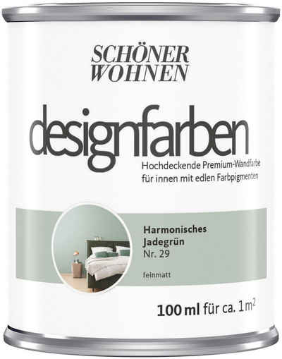 SCHÖNER WOHNEN-Kollektion Wand- und Deckenfarbe »Designfarben«, 100 ml, Harmonisches Jadegrün Nr. 29, hochdeckende Premium-Wandfarbe