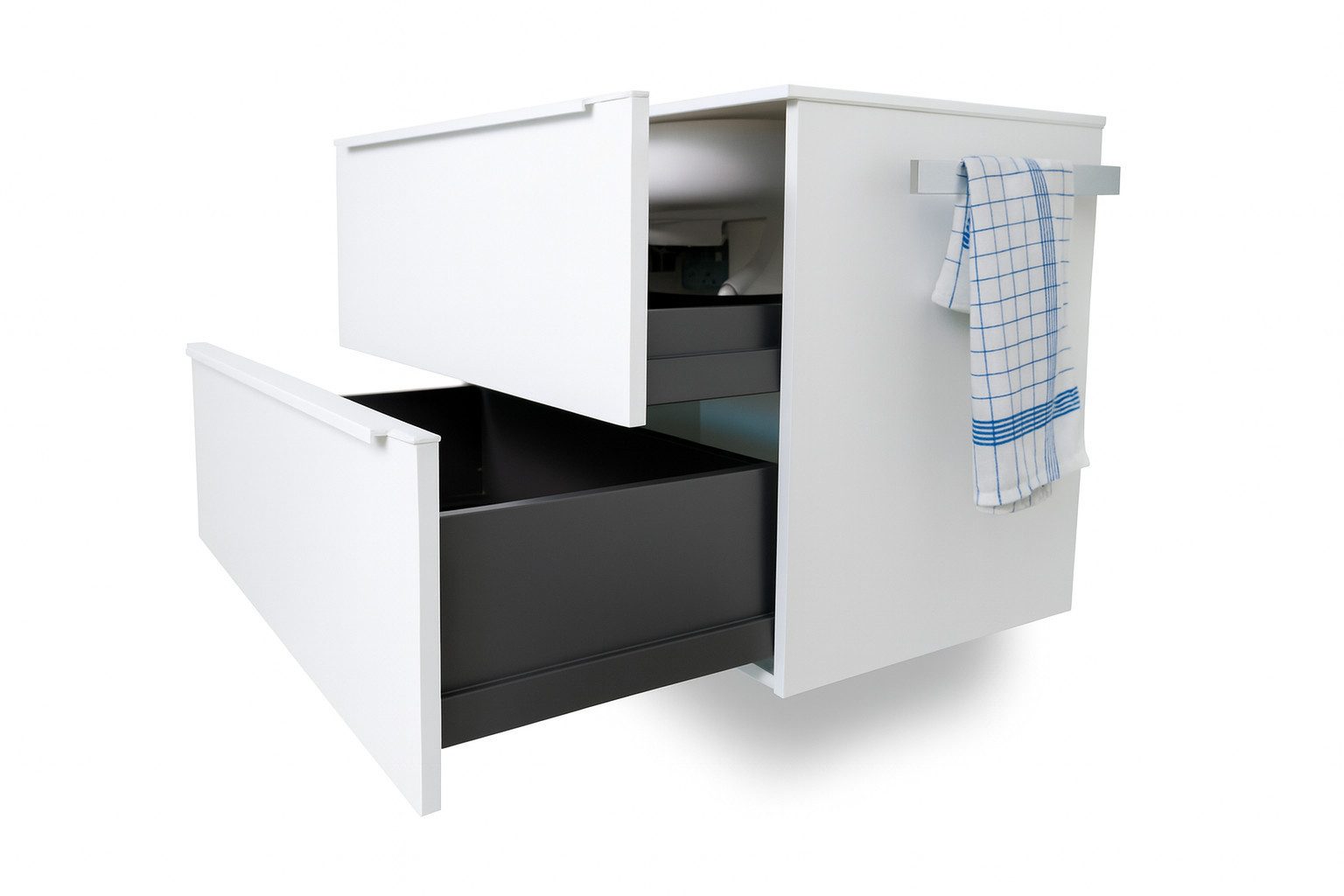 GEBA Badmöbel-Set Waschtisch, (Vormontiert inklusive seitlicher Handtuchhalter aus Metall, Waschtisch-Unterschrank mit 2 großzügigen Auszügen)