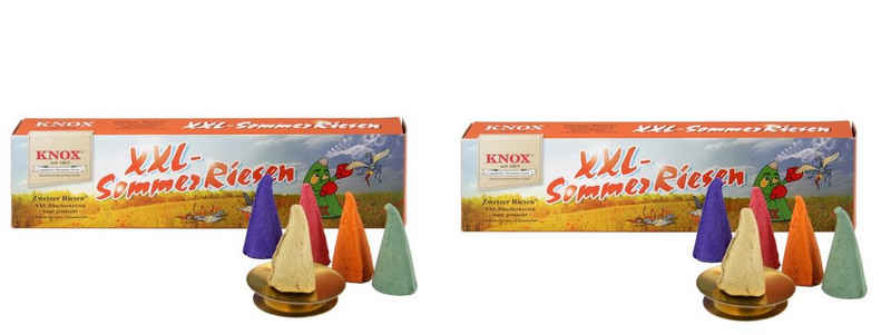 KNOX Duftkerze 071580, 2er Set XXL Räucherkerzen Sommerriesen, 10 XXL Kerzen inklusive Glimmschale - Made in Germany