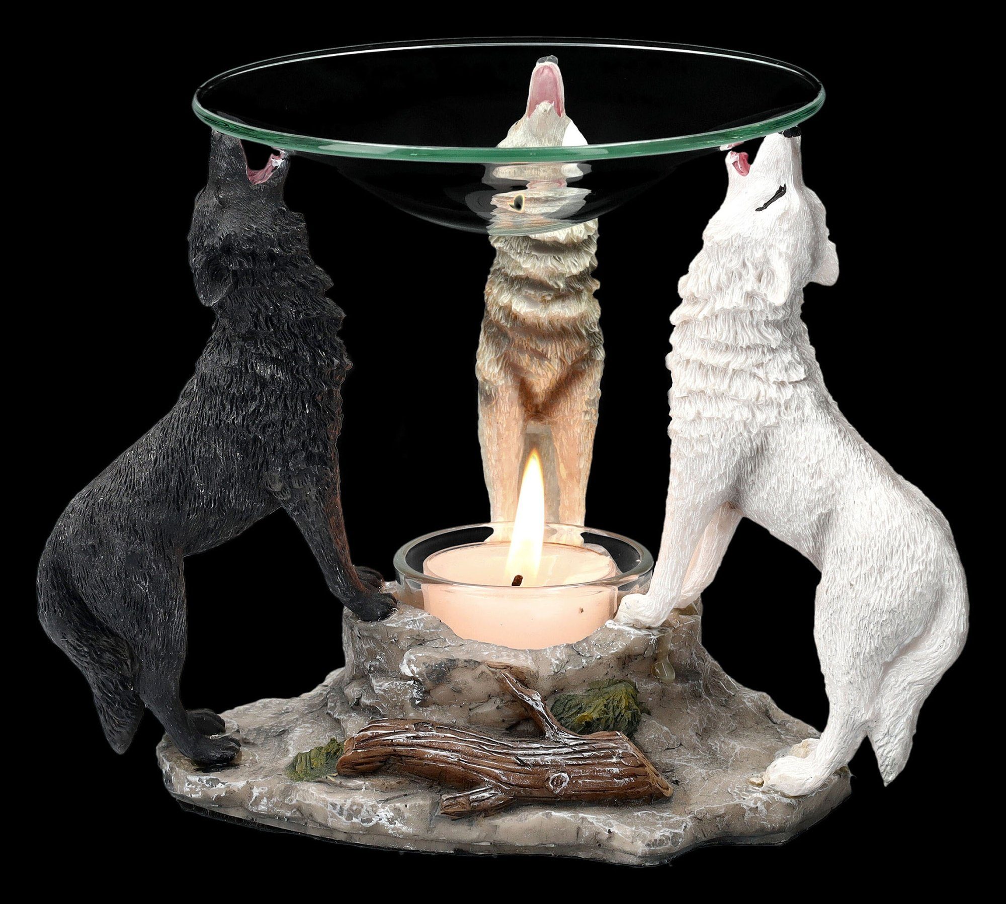 Figuren Shop GmbH Duftlampe Duftlampe - Drei Wölfe - Fantasy Tierfigur Teelichthalter