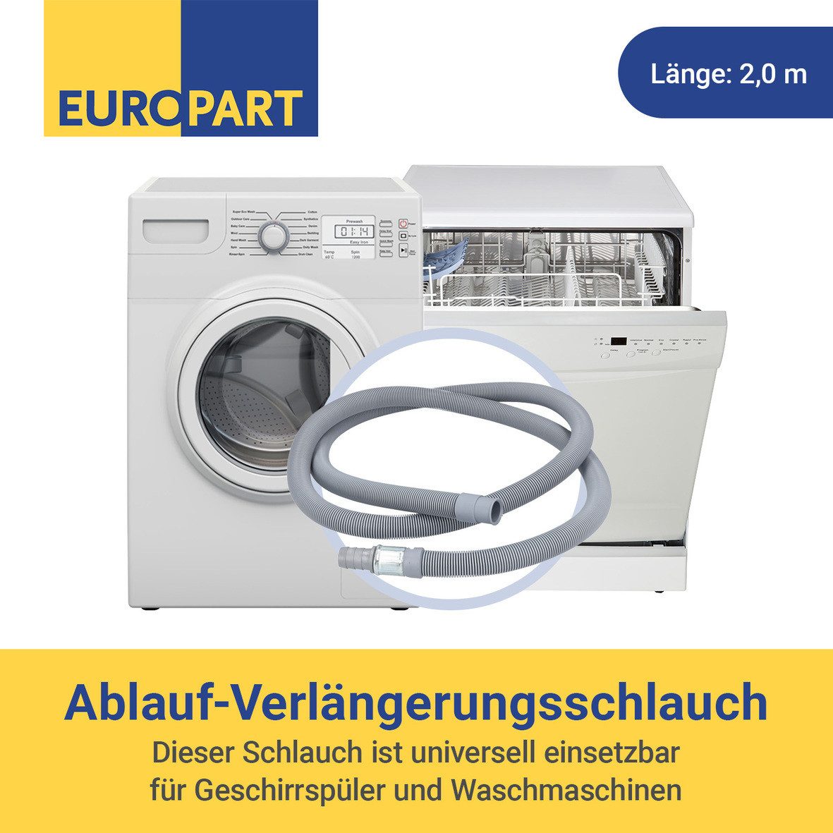 easyPART Ablaufschlauch wie EUROPART 10006372 Ablaufschlauchverlängerung, Zubehör für Waschmaschinen, Waschmaschine