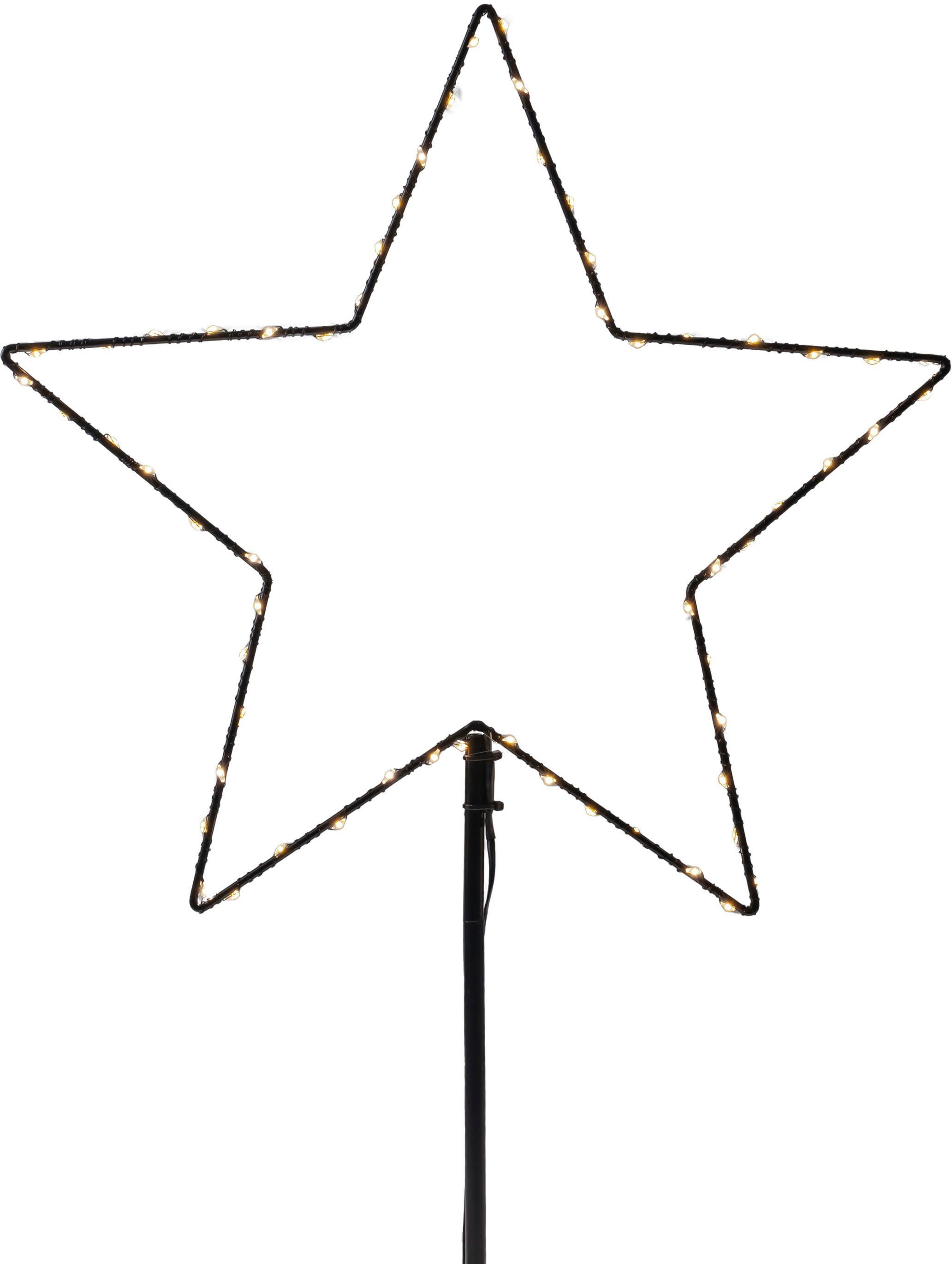 IC Winterworld LED Stern Weihnachtsdeko, Metallstecker Stern, Höhe inkl. Erdspieß 74/80/83 cm, LED fest integriert, Warmweiß, LED Dekolicht für den Innen- und geschützen Außenbereich