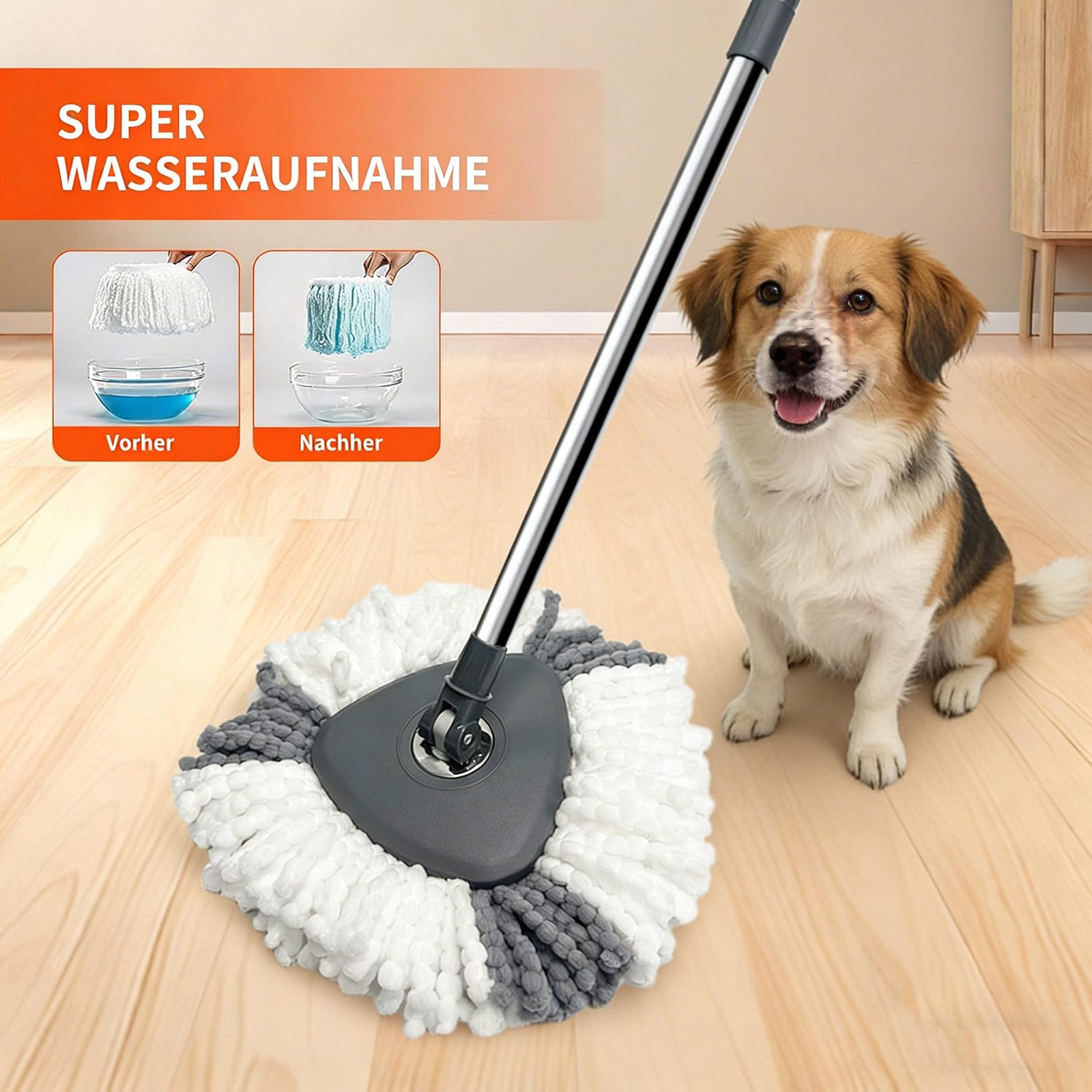 AKKEE Wischmopp Set Bodenwischer Komplett-Set 2in1 Wischmopp Set mit Eimer, (360° Drehgelenk), Faltbar und drehbar