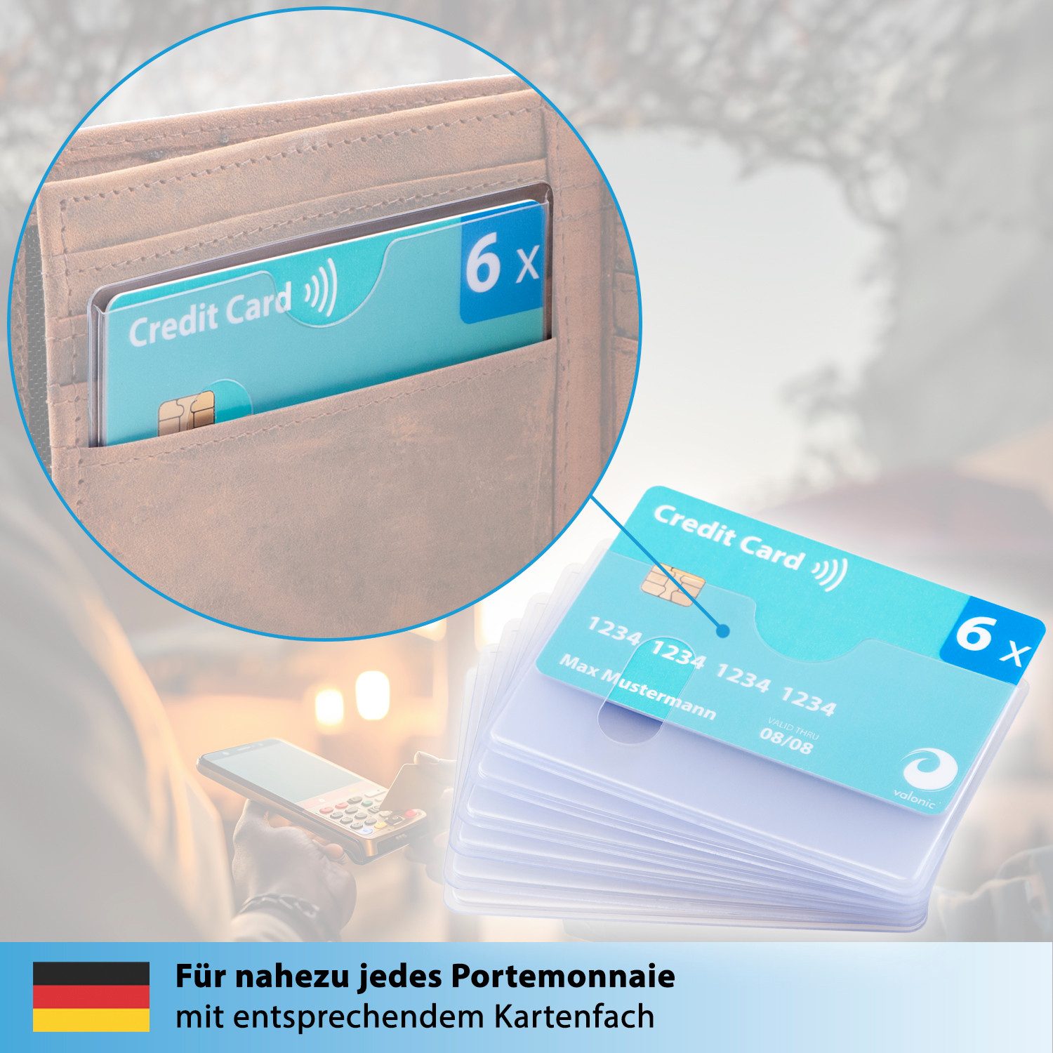 valonic Etui valonic EC Scheckkarte Schutzhülle - 6 Stück mit Längseinschub – Bild 2 von 5