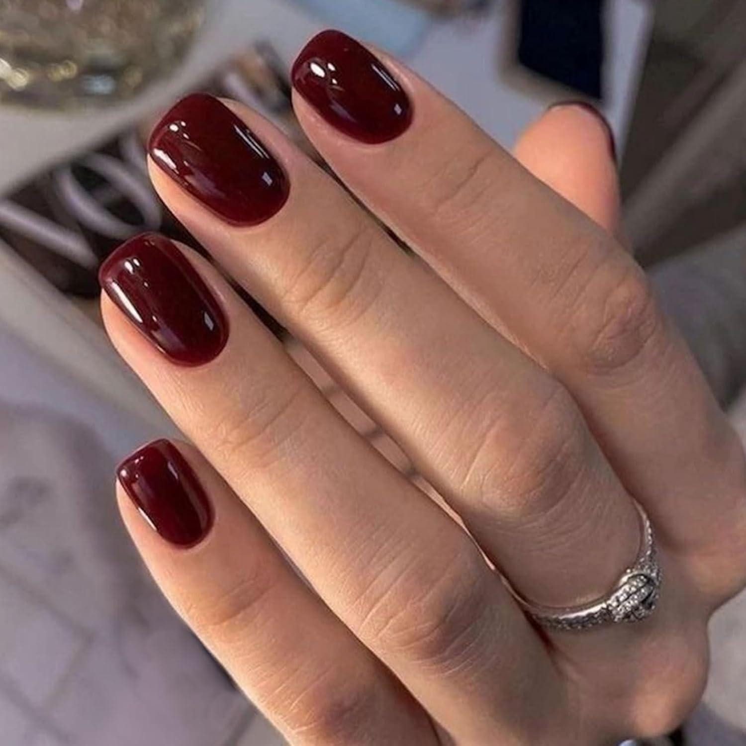 LuxusKollektion Kunstfingernägel Kunstnagel 24er weinrot extra kurz Jelly Gel glänzend wiederverwendbar