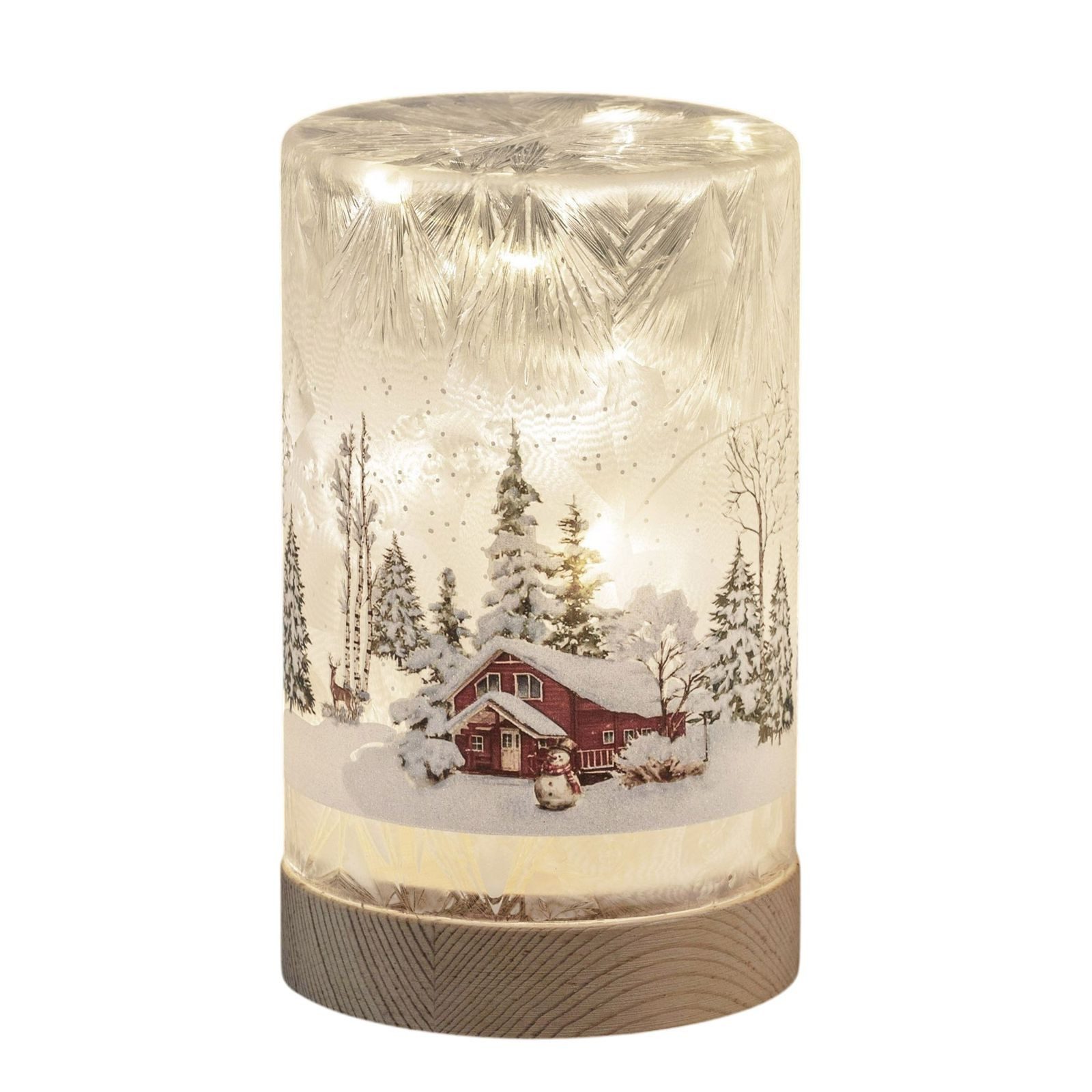 formano LED Dekolicht LED Deko Licht Winterlandschaft Leuchtglas Holzsockel 15cm Timer 6/18h, LED fest integriert