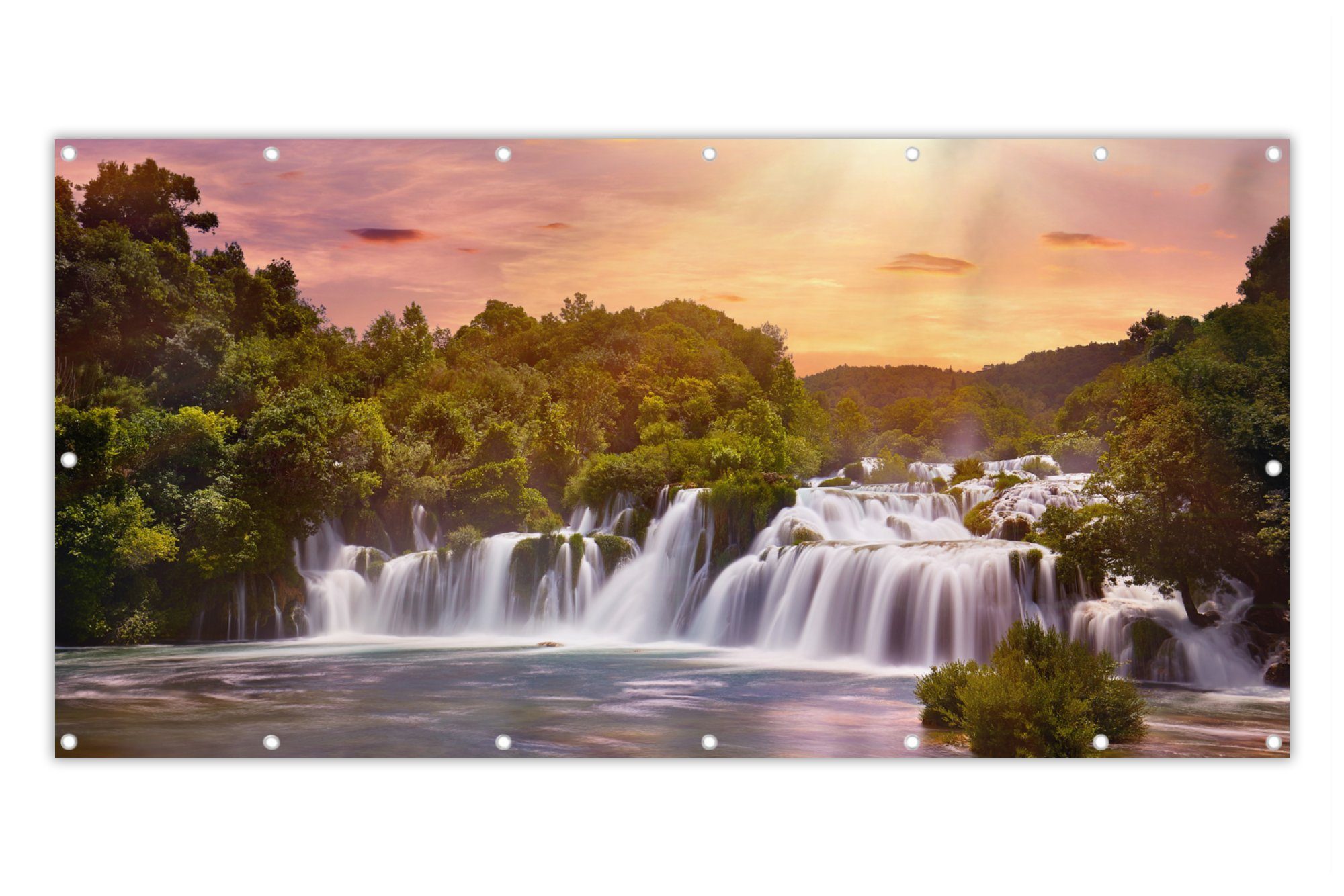 MuchoWow Balkonsichtschutz Wasserfall - Landschaft - Sonne - Wolken - Sonnenuntergang (1-St) Balkon Sichtschutz 90x200, Windschutz für Zaun PVC, 200x90 cm