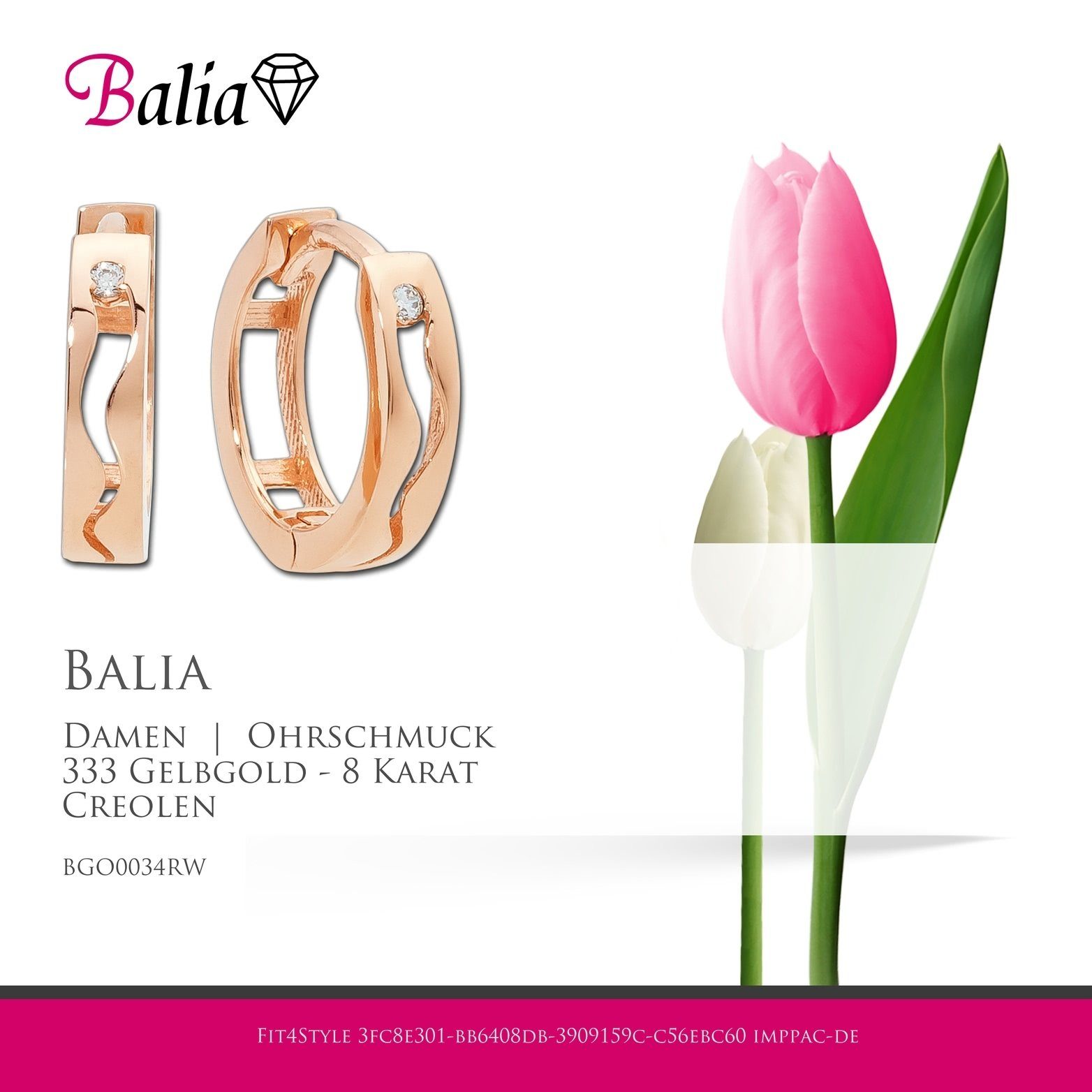 Ø (Creole), 8 Balia Paar Balia Welle 333 Karat, Gelbgold 8K Creolen Rosegold - Creolen Damen Creolen ca. Damen 1,2cm aus