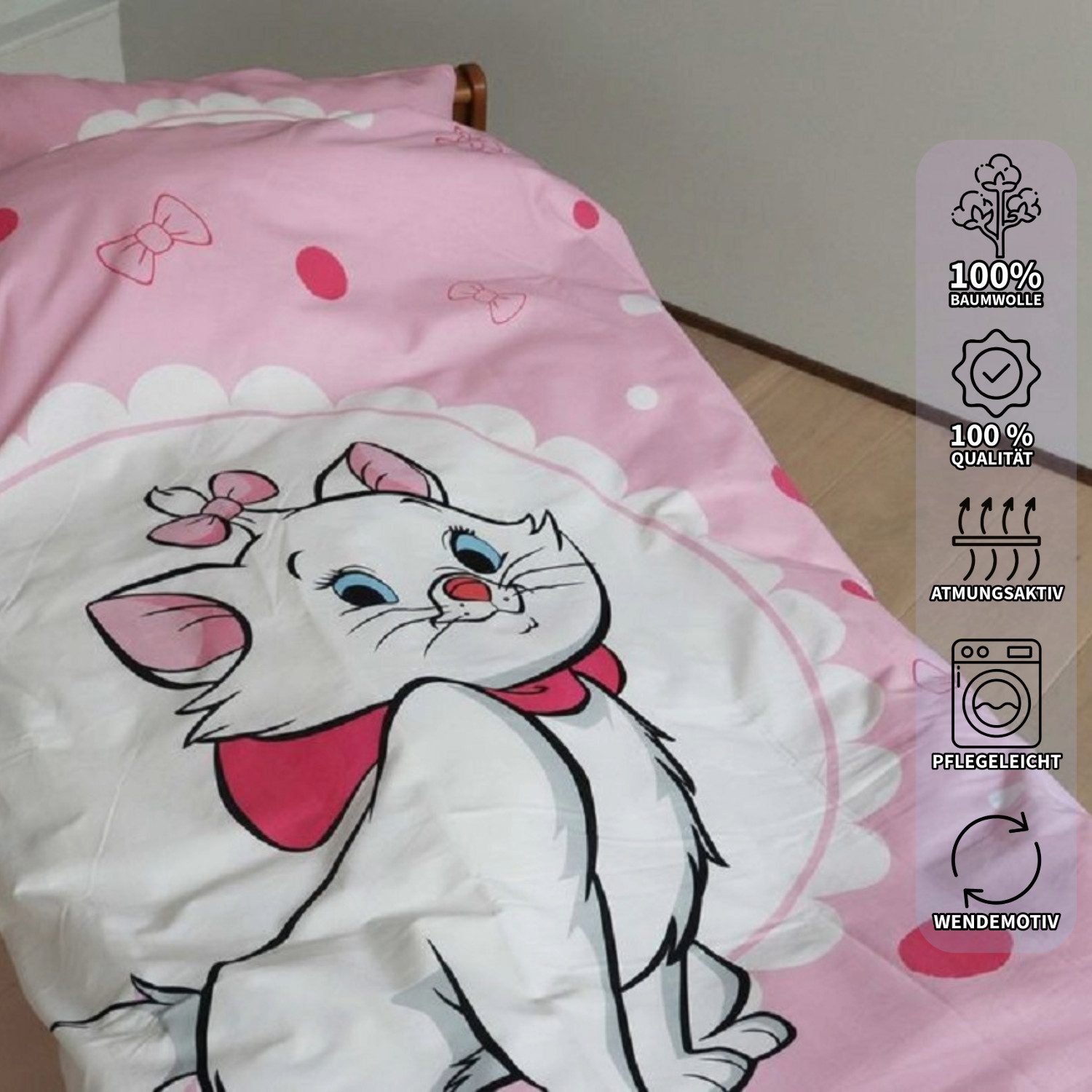 BrandMac Kinderbettwäsche Disney Aristocats Bettwäsche Set 80 x 80 cm / 135 x 200 cm, 2 teilig, Langlebig