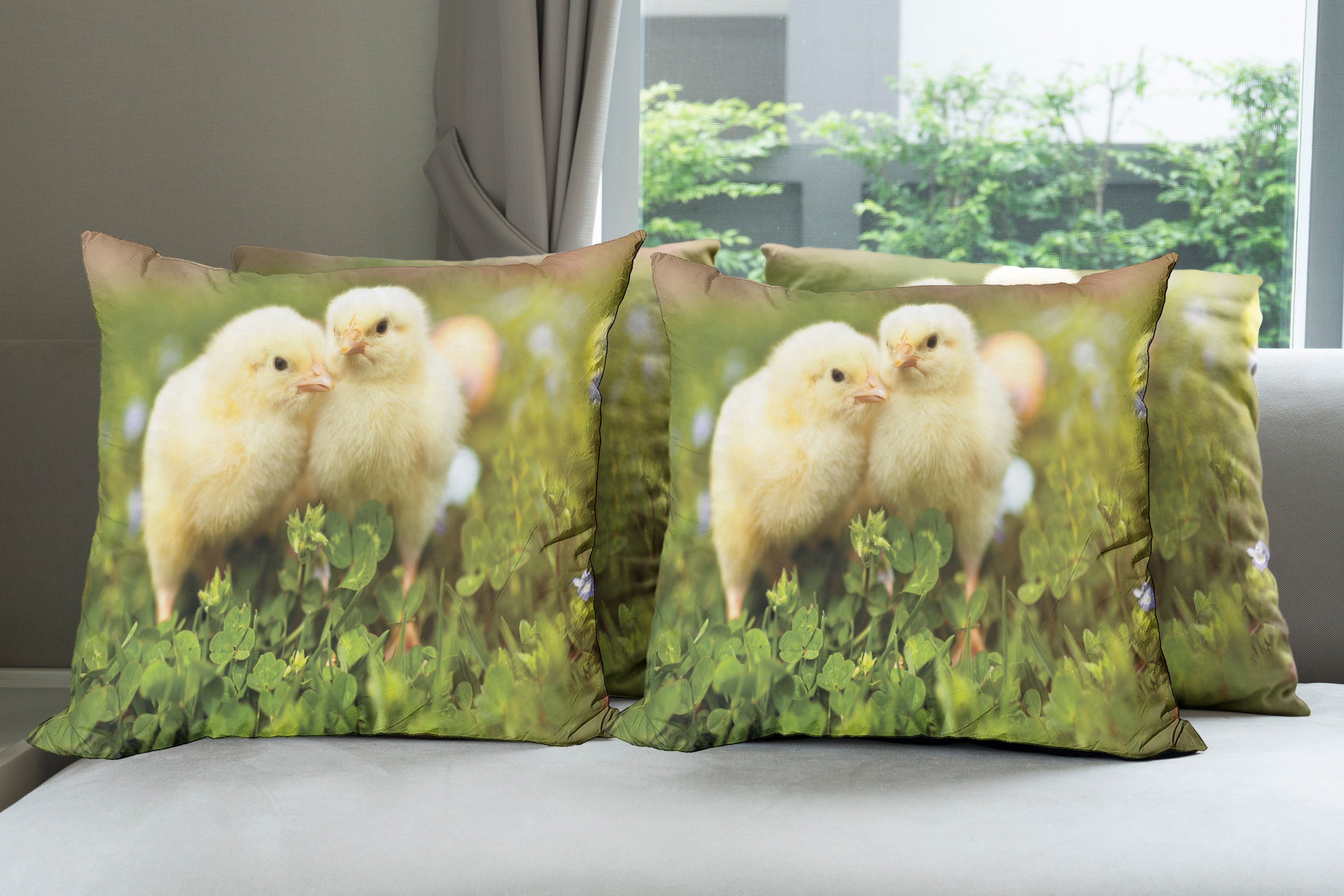Kissenbezüge Modern Accent Doppelseitiger Digitaldruck, Chicks Foto Abakuhaus (4 Baby-Hühner Stück)
