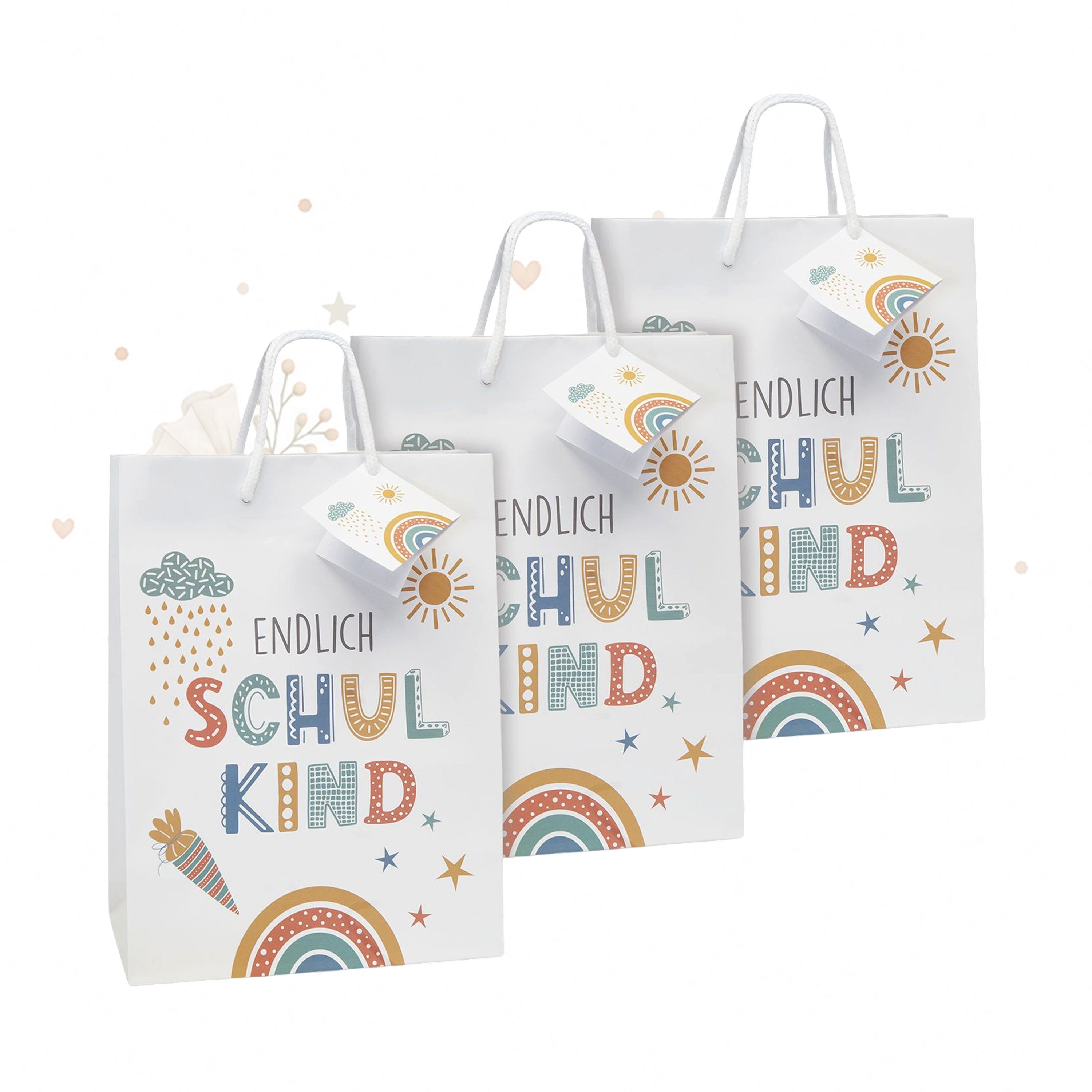 Logbuch-Verlag Papierspitztüten Geschenktüten zur Einschulung „Endlich Schulkind“ – 3er-Set mit