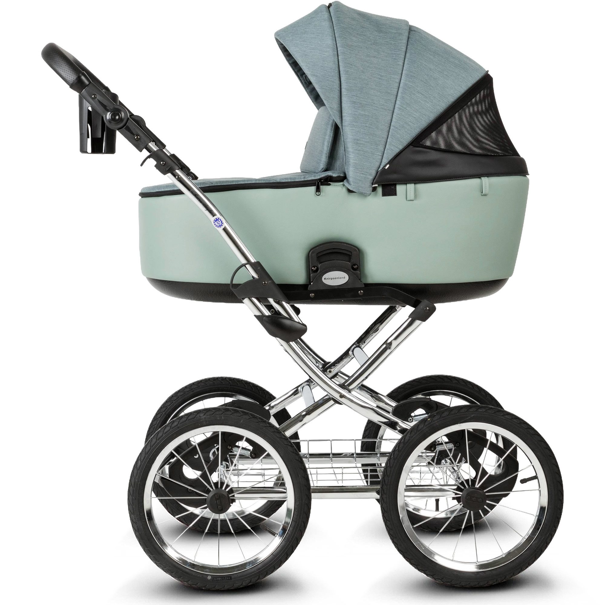 Knirpsenland Kombi-Kinderwagen Retro Style 2in1 inkl. Sportwagen, Wickeltasche & viel Zubehör, (Spar-Set), hohe Sicherheit durch One-Klick System der Kinderwagenaufsätze
