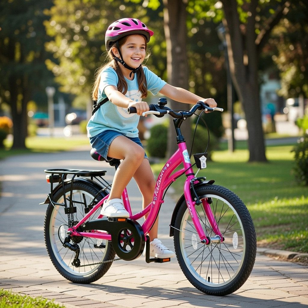 Talson children's bicycle, 20 inch city bike, 6-speed Shimano derailleur gears, with lights compliant with German road traffic regulations (StVZO) and luggage rack, pink