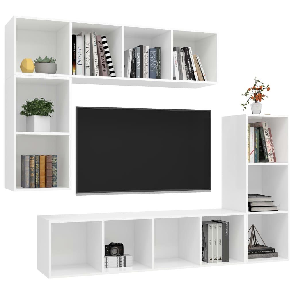 furnicato Holzwerkstoff TV-Schrank-Set 4-tlg. TV-Schrank Weiß