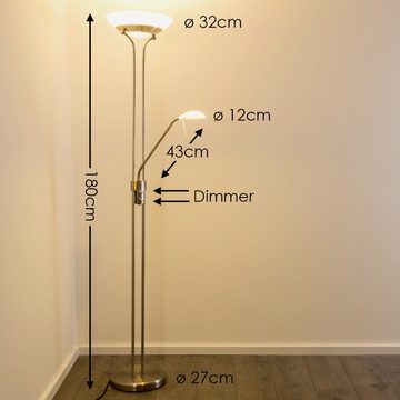 hofstein Deckenfluter »Lainate« dimmbare Standleuchte aus Metall in Nickel-matt, 3000 Kelvin, 18 u. 5 Watt, 2070 Lumen, mit Dimmer u. verstellbarem Lesearm