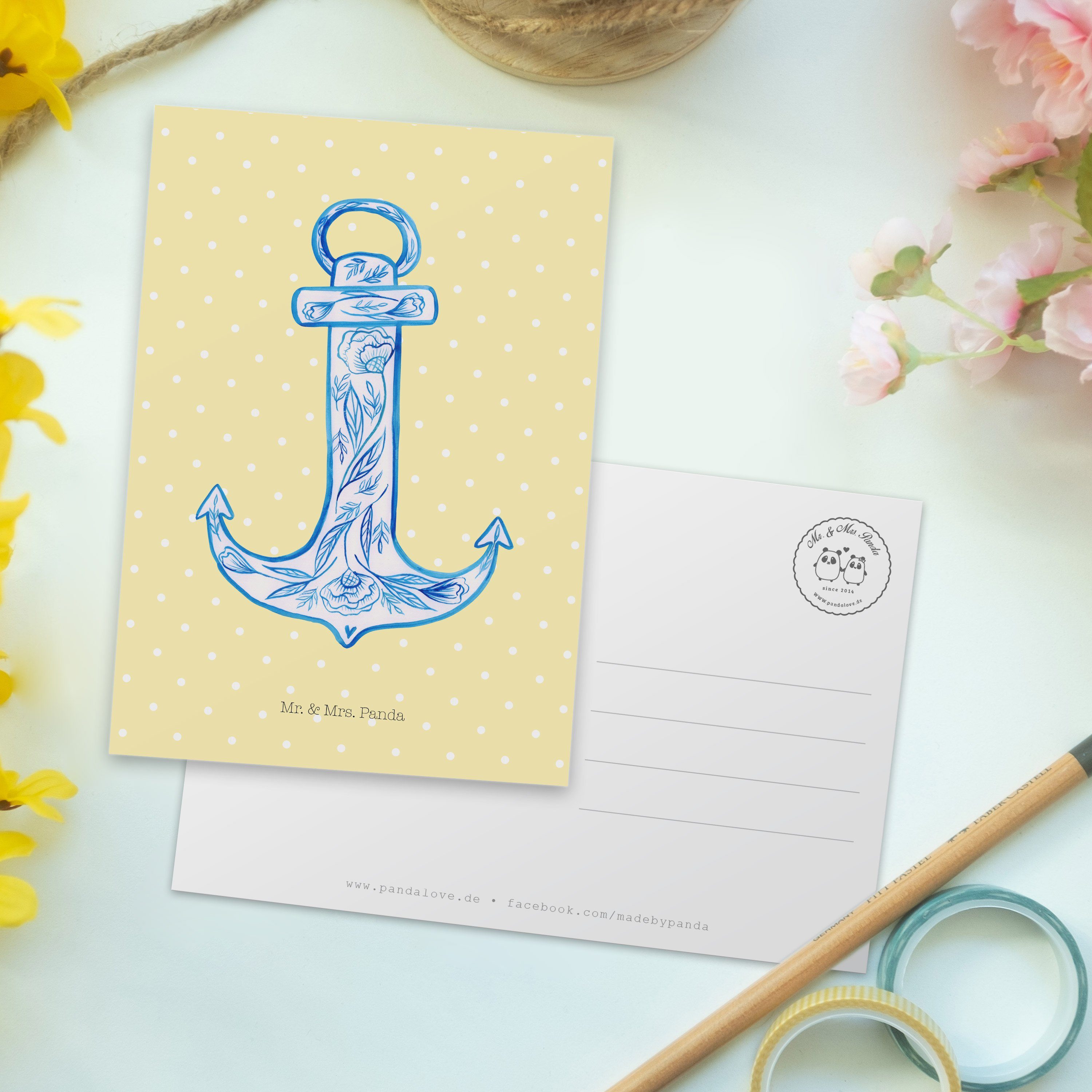 Mr. Mrs. - Einladung Geschenkkarte, Karte, Gelb Blau & - Pastell Postkarte Geschenk, Anker Panda