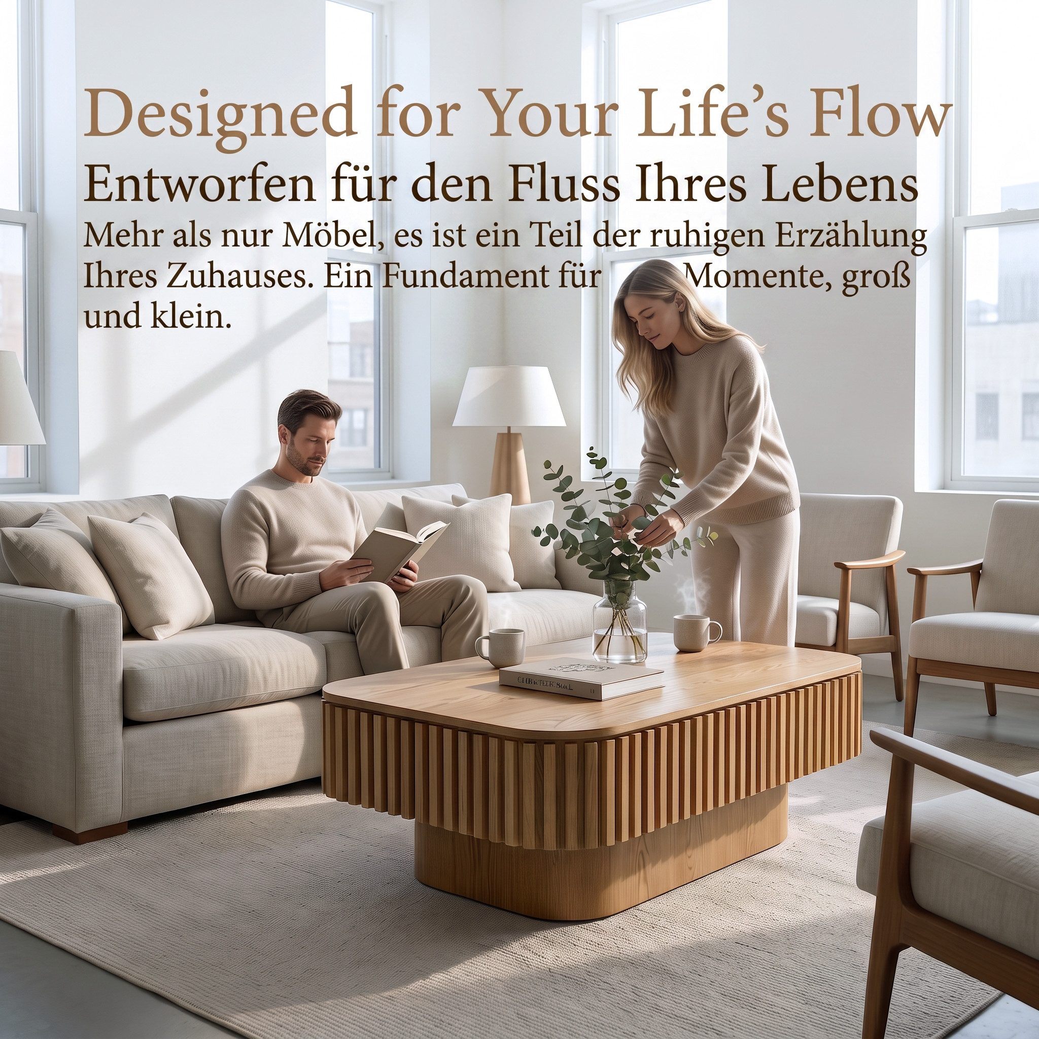 Celya Couchtisch 98 cm Rechteckiger Cocktailtisch mit verstecktem Stauraum (aus Massivholzfurnier, einfache Montage in 5 Minuten, für Wohnzimmer) – Bild 3 von 5