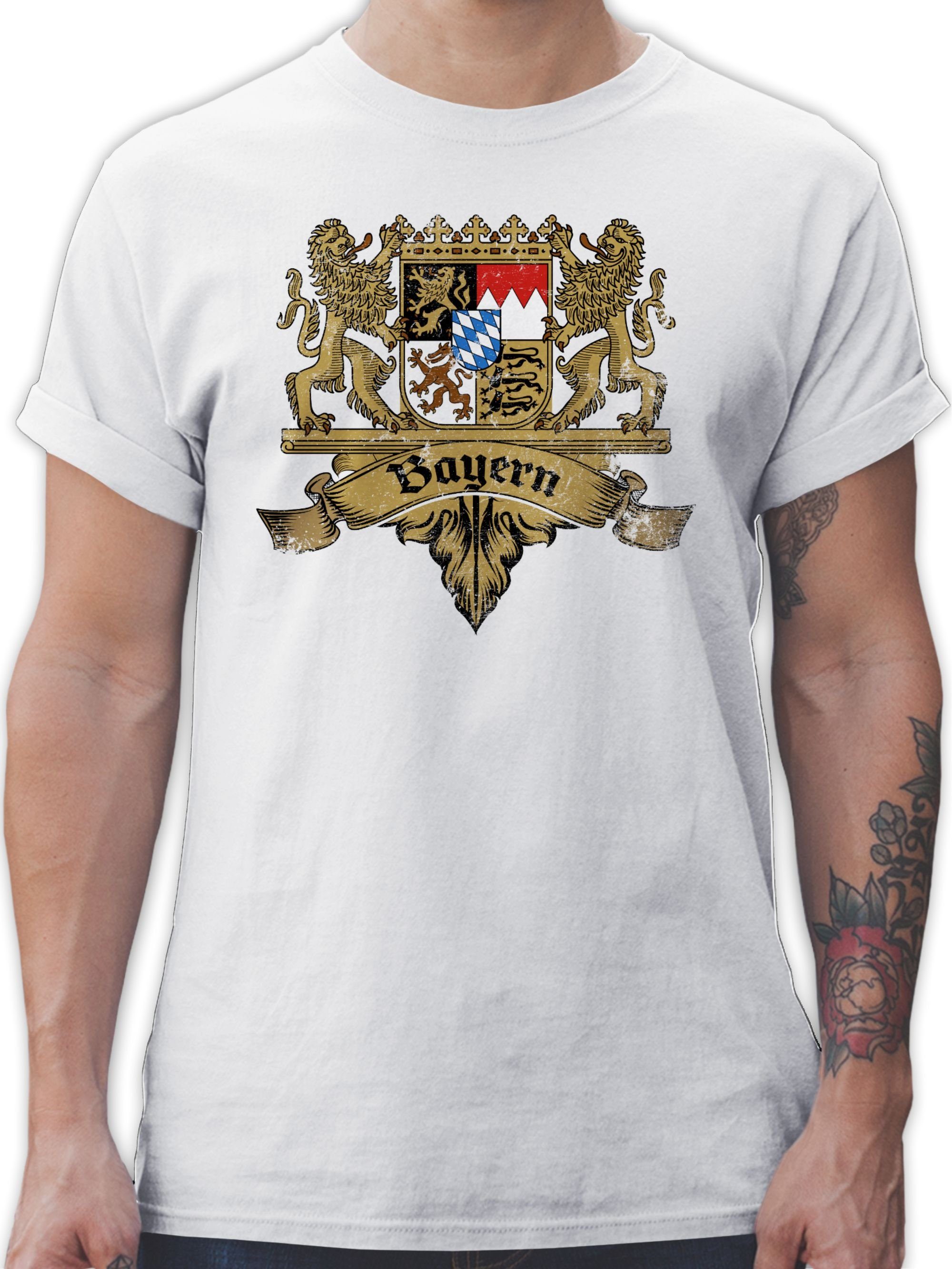 Shirtracer T-Shirt Bayern Wappen Bayernland Freistaat Bayern Mode für Oktoberfest Herren 03 Weiß