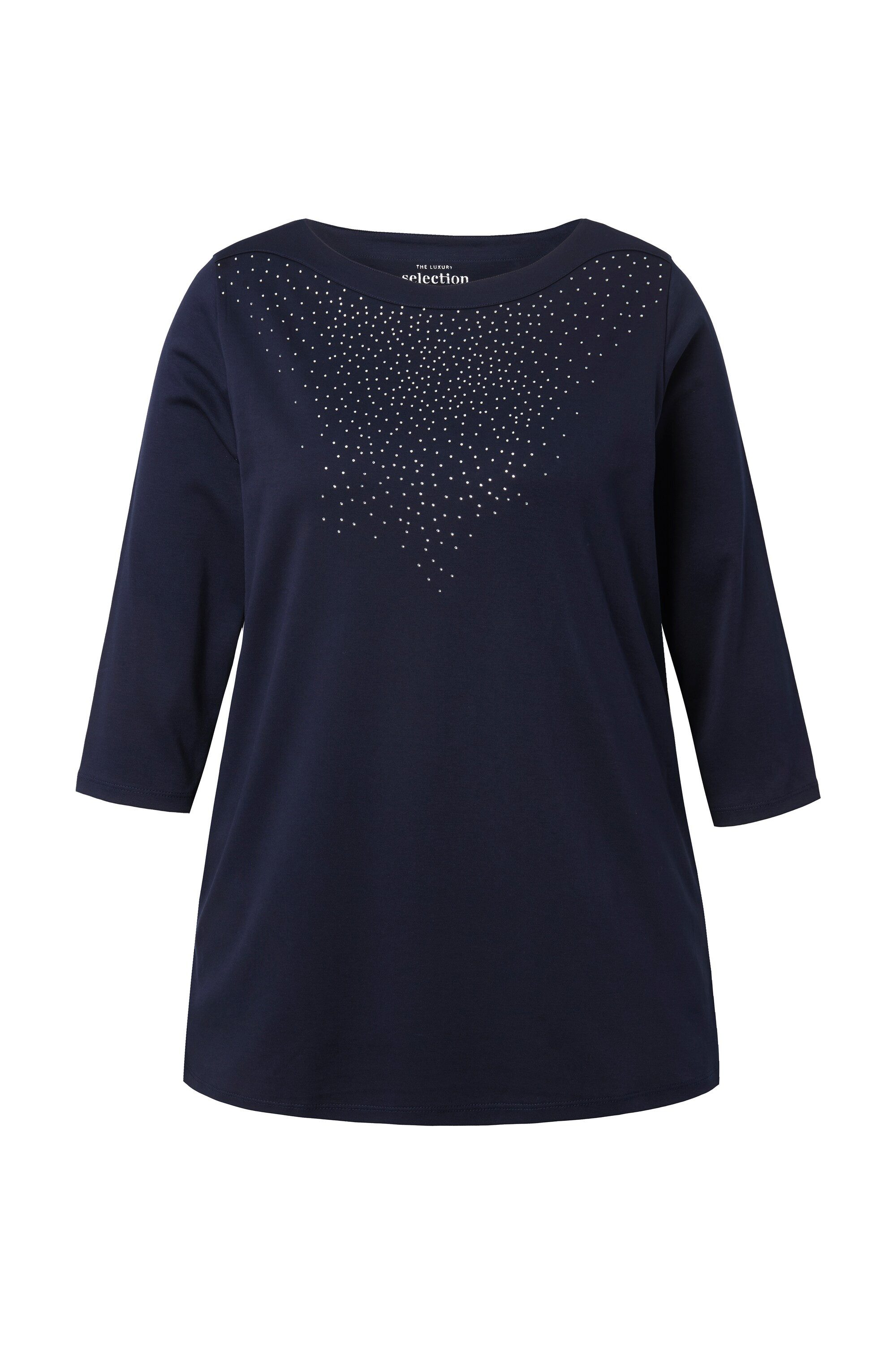 T-Shirt Shirt Ziersteine U-Boot-Ausschnitt 3/4-Arm