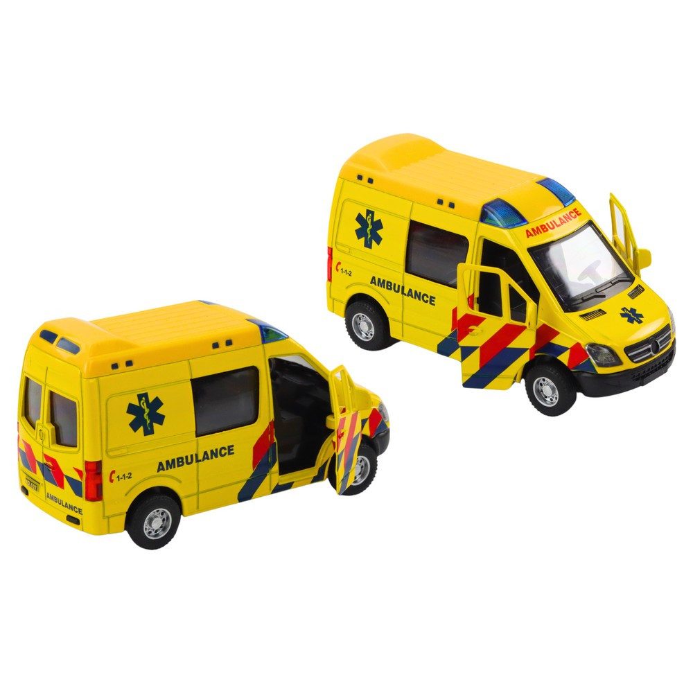 LEAN TOYS Spielzeug-Krankenwagen Rettungswagen Einsatzfahrzeug Modellauto, (Spar-Set, 1-tlg., 12,5 cm robust), Licht & Sound, Reibungsantrieb, Türen zum Öffnen