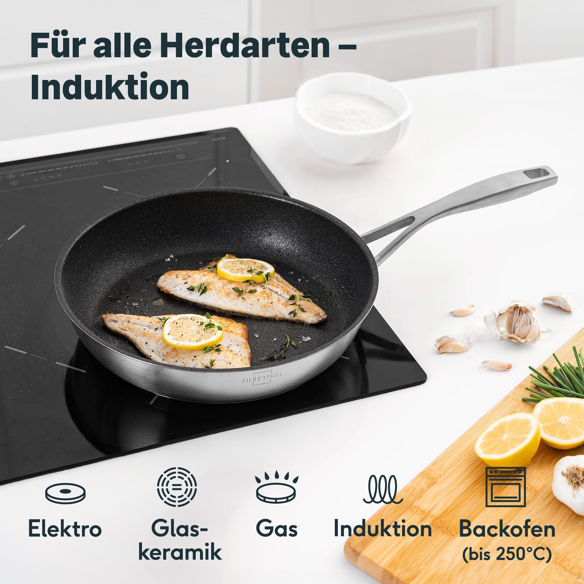 SILBERTHAL Bratpfanne 2er Set 24 & 28 cm, beschichtet, Induktion, Edelstahl (2-tlg), für alle Herdarten, backofenfest – Bild 2 von 5