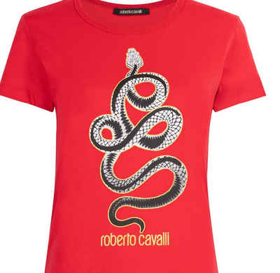 roberto cavalli Print-Shirt SNAKE-PRINT LOGO COTTON T-SHIRT ROT