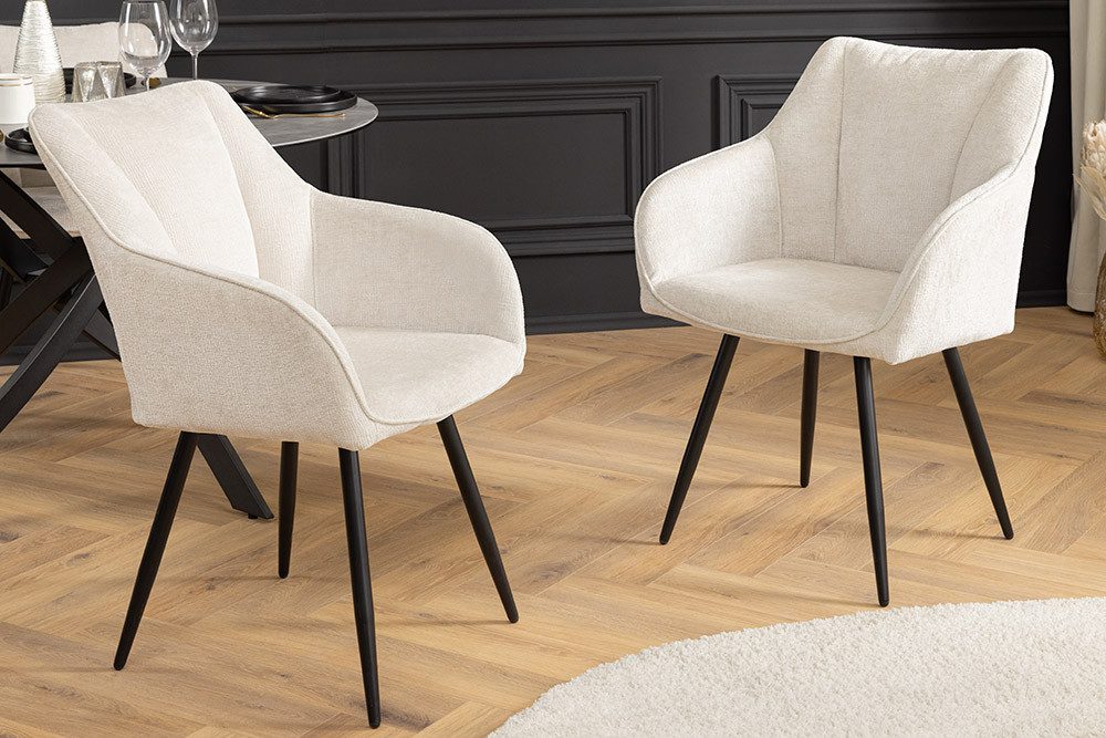 riess-ambiente Esszimmerstuhl AVIGNON beige/schwarz - Chenille, Metall-Füße, drehbar, mit Armlehne (Einzelartikel, 1 St), 360° Drehfunktion im Retro-Design – ideal für Esszimmer oder Büro