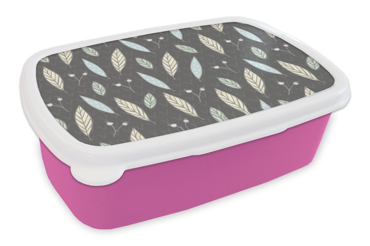 MuchoWow Lunchbox Muster - Blätter - Natur, Kunststoff, (2-tlg), Brotbox für Erwachsene, Brotdose Kinder, Snackbox, Mädchen, Kunststoff rosa