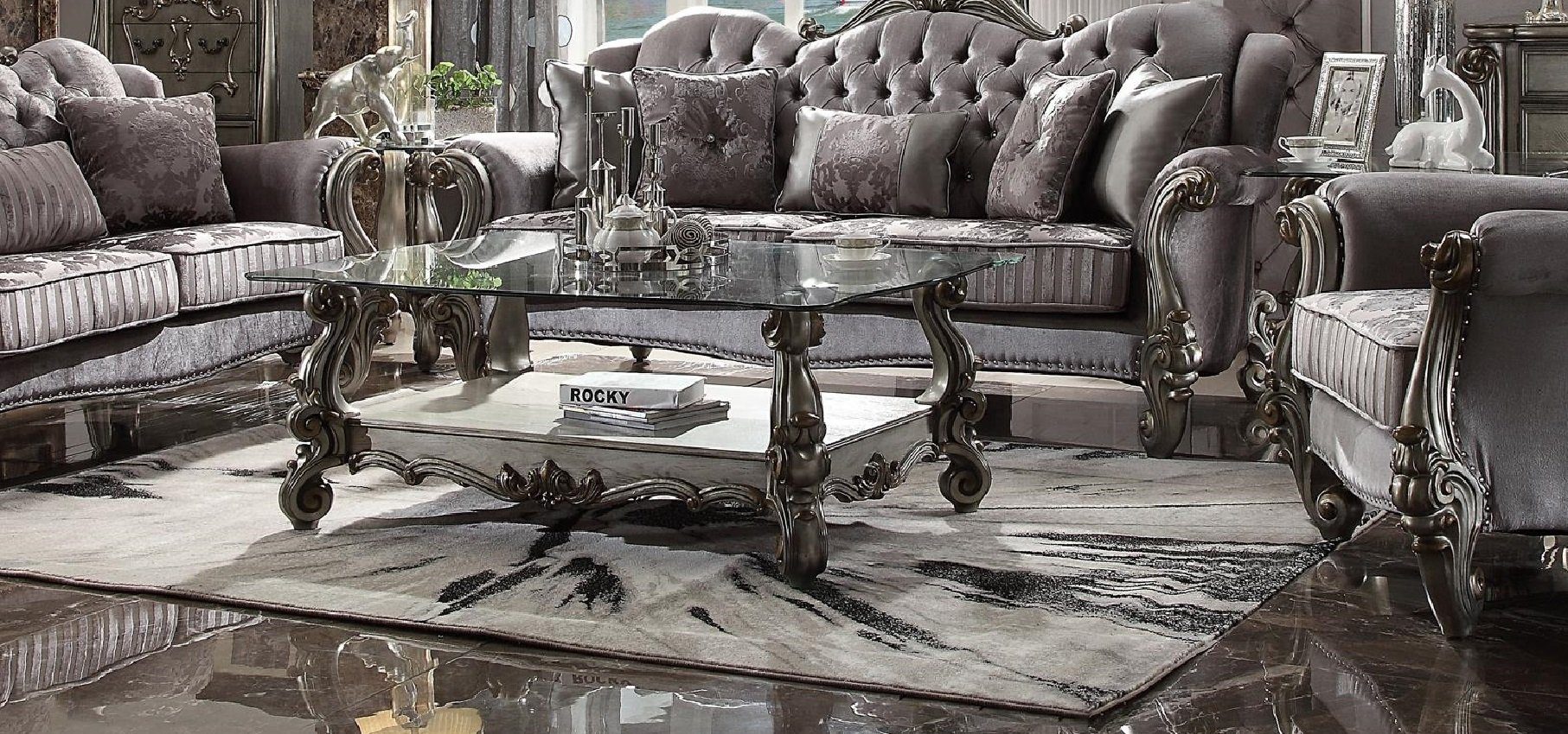 JVmoebel Couchtisch Eleganter Glastisch in Silber mit hochwertiger Holzverarbeitung (Packung), Made in Europa