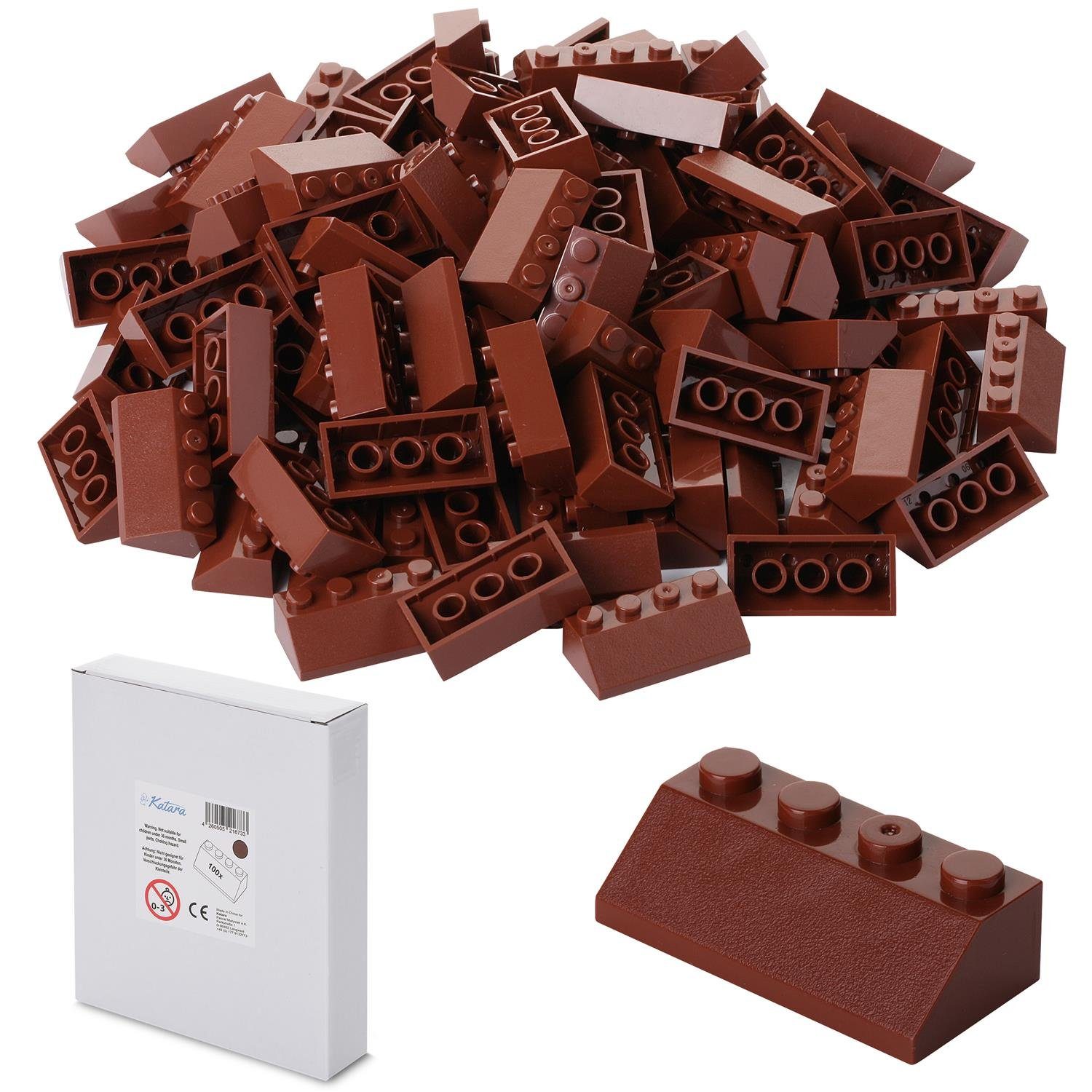Katara Konstruktionsspielsteine 100 Steckbausteine in Dachform, (Packung), Braun - 100% Kompatibel Sluban, Papimax, Q-Bricks, LEGO®
