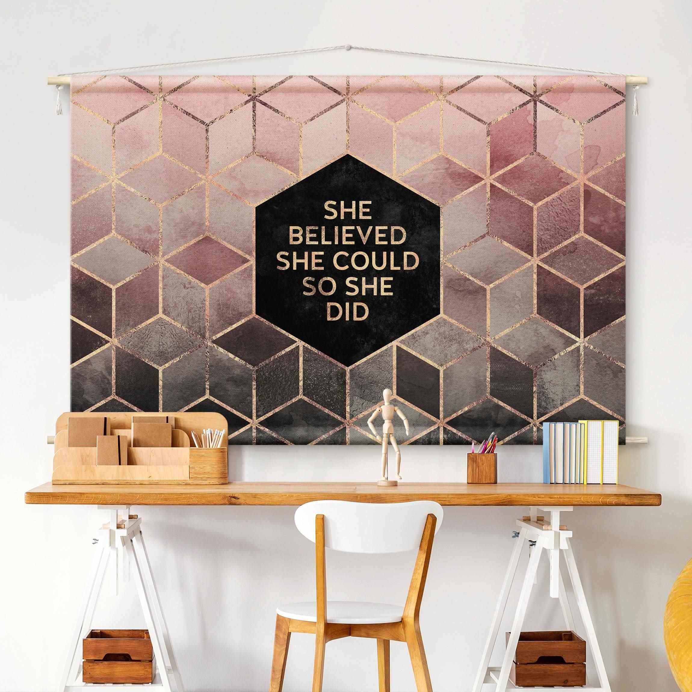 Bilderdepot24 Wandteppich modern Muster Abstrakt Aquarell Geometrisch Sprüche gold, rechteckig, Höhe: 2.6 mm, großes Wandbild aus Natur-Baumwolle Wandbehang Stoffbild Tuch Wollseil