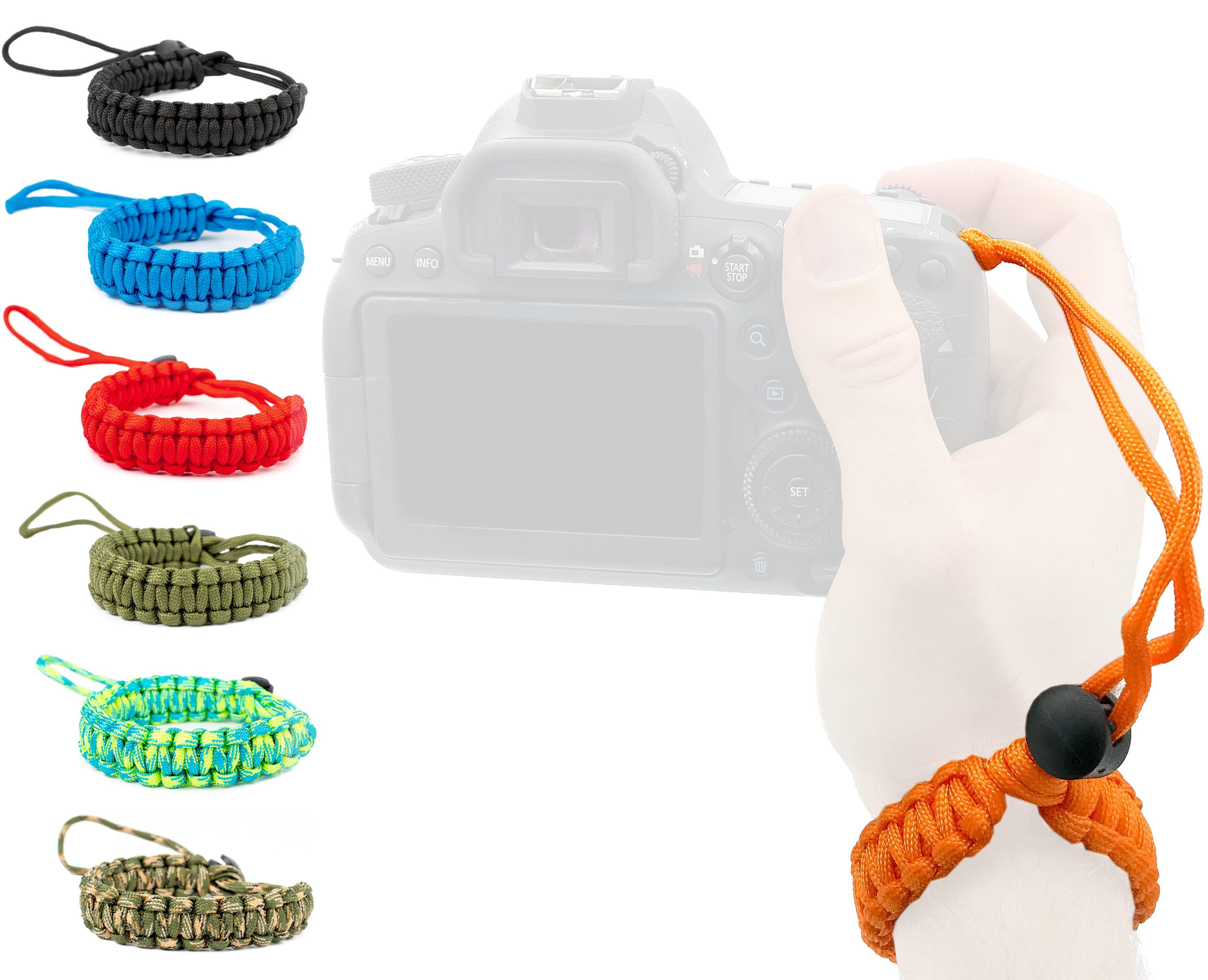 Lens-Aid Kamerazubehör-Set Handschlaufe für Kamera: Paracord Kordel Wrist-Band Kameragurt zum Tragen am Handgelenk DSLR Tragegurt.