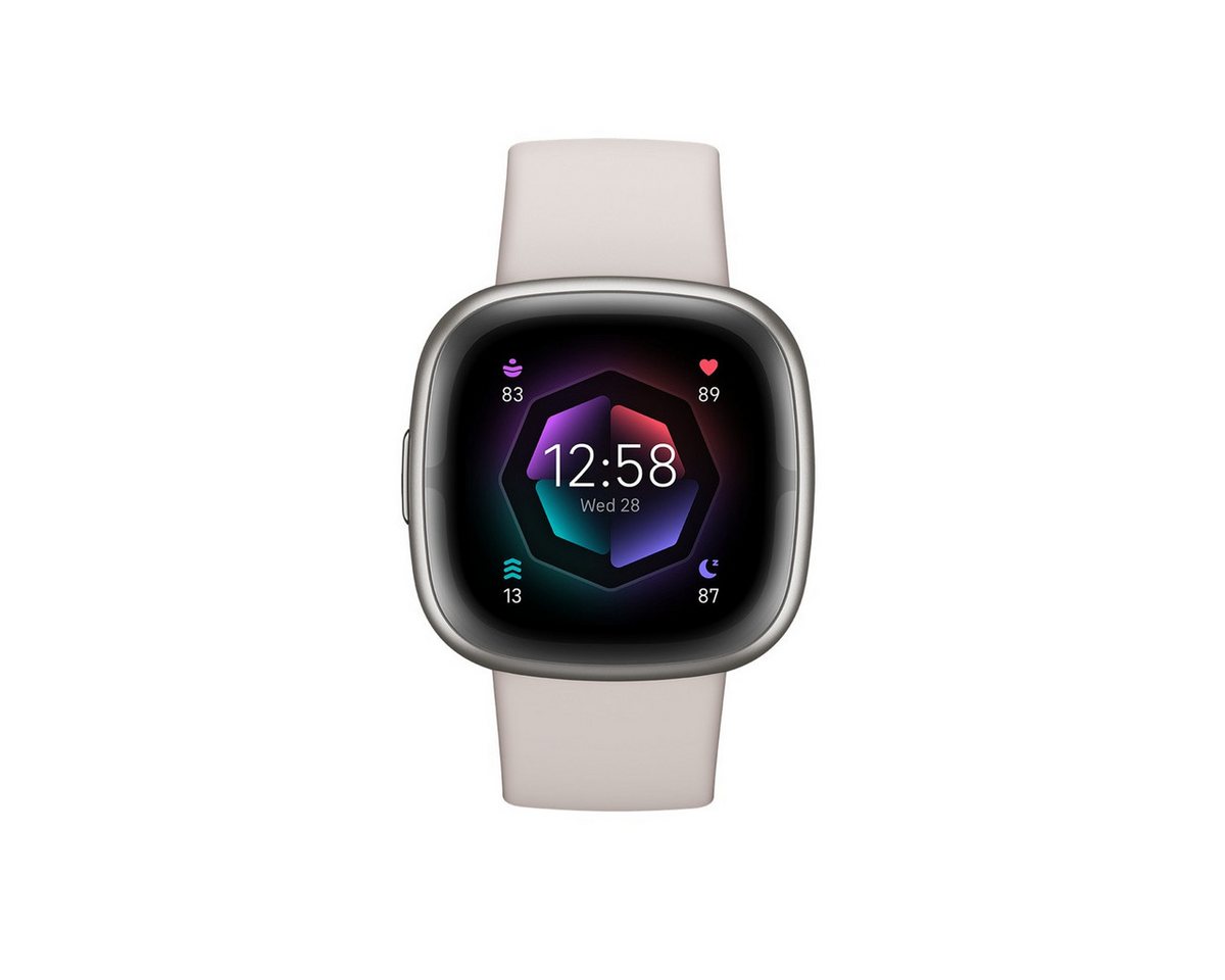fitbit Sportuhr Fitbit Sense 2 - Mondweiß - intelligente Uhr mit Band Sense 2, Telefonsuchfunktion, Überwachung der Herzfrequenzvariabilität (HRV)