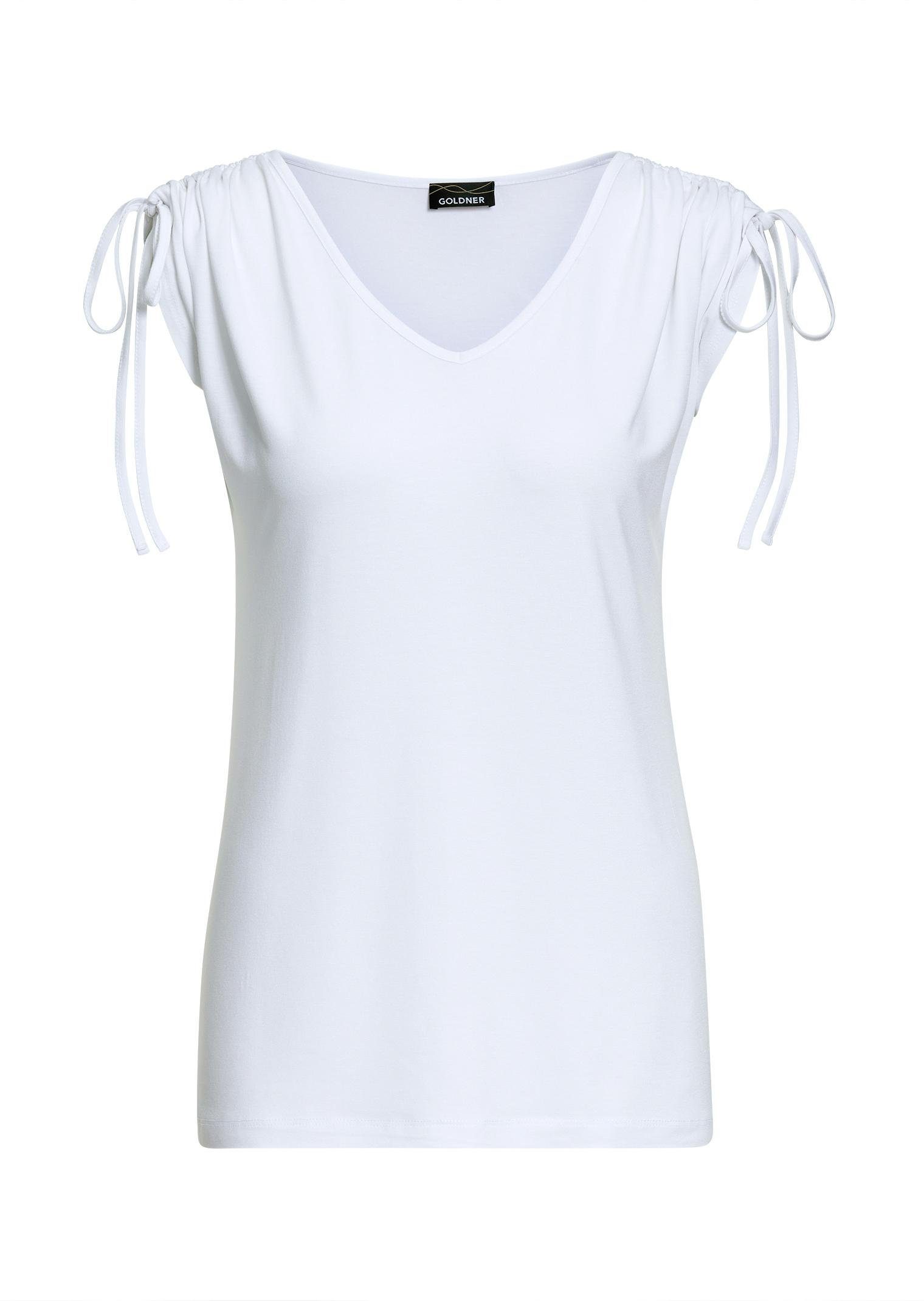 GOLDNER Print-Shirt Elegantes weiß Jersey-Shirt Kurzgröße