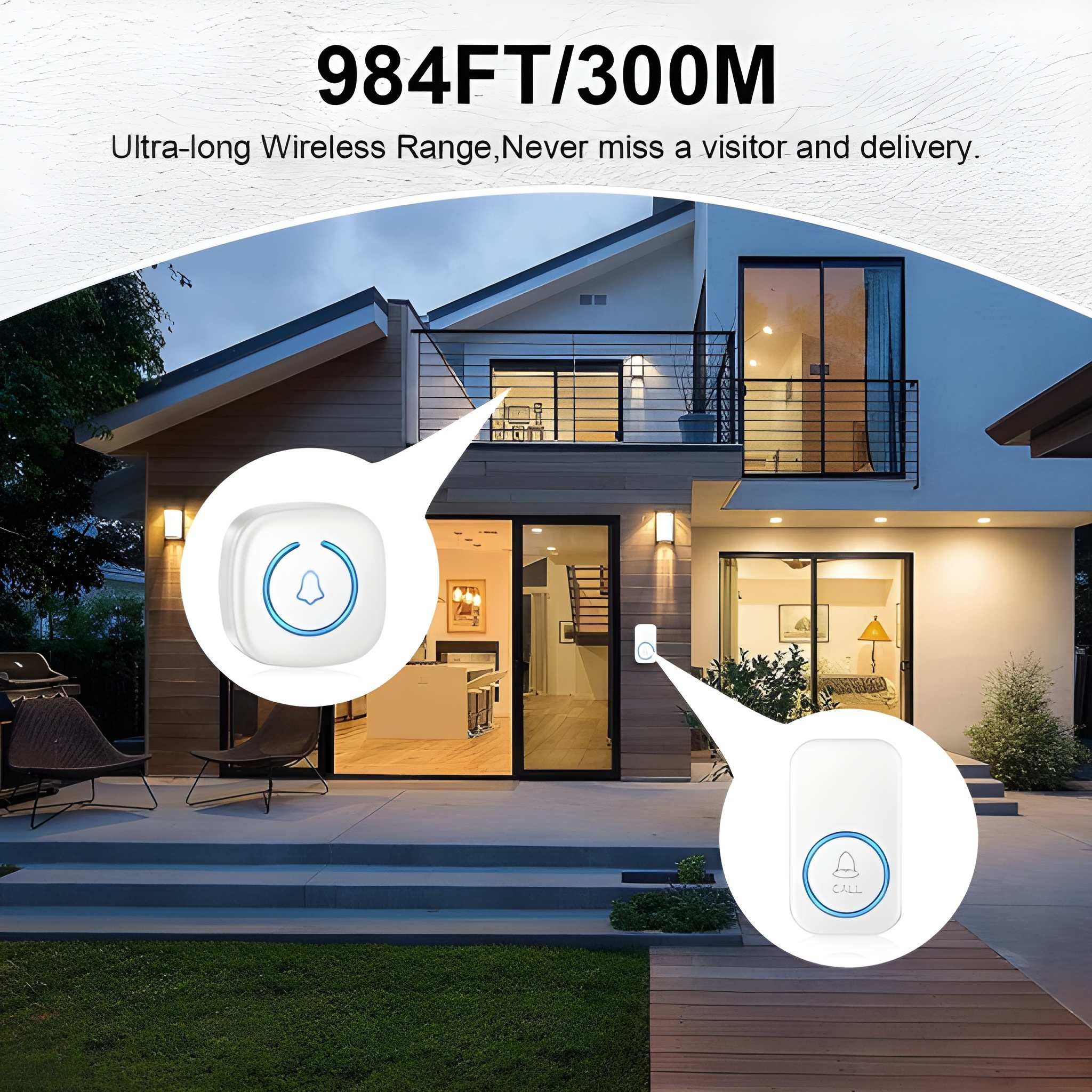 Athlix Smart Home Türklingel Intelligente Türklingel Kabellos mit 60 Klingeltönen Tür Klingel (Tür, 300m Reichweite, 3 Jahre Batterielaufzeit)