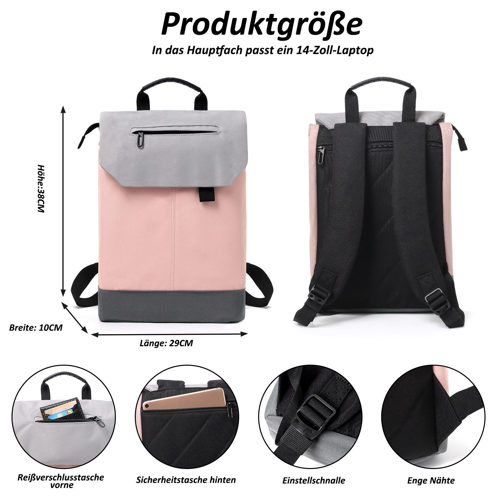 TAN.TOMI Schulrucksack Rucksack Damen Groß, Hohe Kapazität Rucksack Modern Tagesrucksäcke, mit Laptop-Fach, Reiserucksack Damen Laptop Rucksack Cityrucksack – Bild 3 von 5