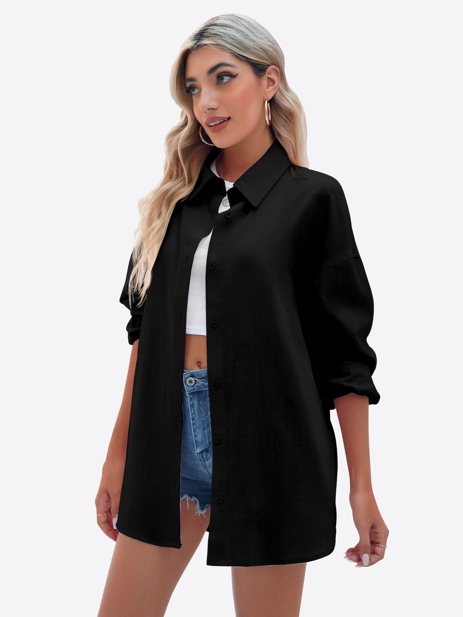 Imily Bela Blusenshirt Damen Übergroße Lässige Langarmbluse Oberteile (Pack günstig online kaufen