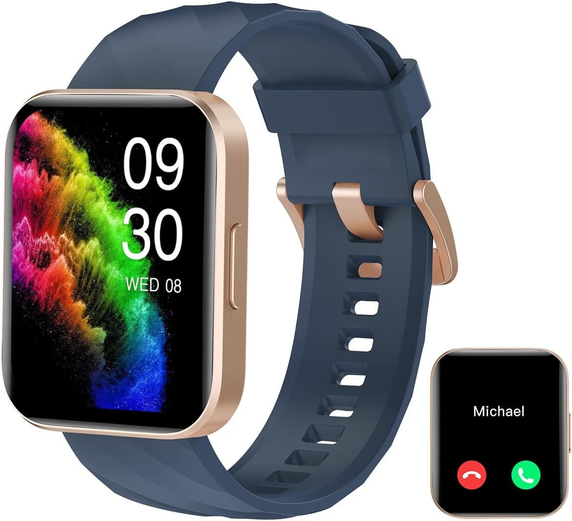 RUIMEN Smartwatch (4.7 cm, AndroidiOS), Telefonfunktion Fitness Tracking Gesundheit Schlaf Benachrichtigungen