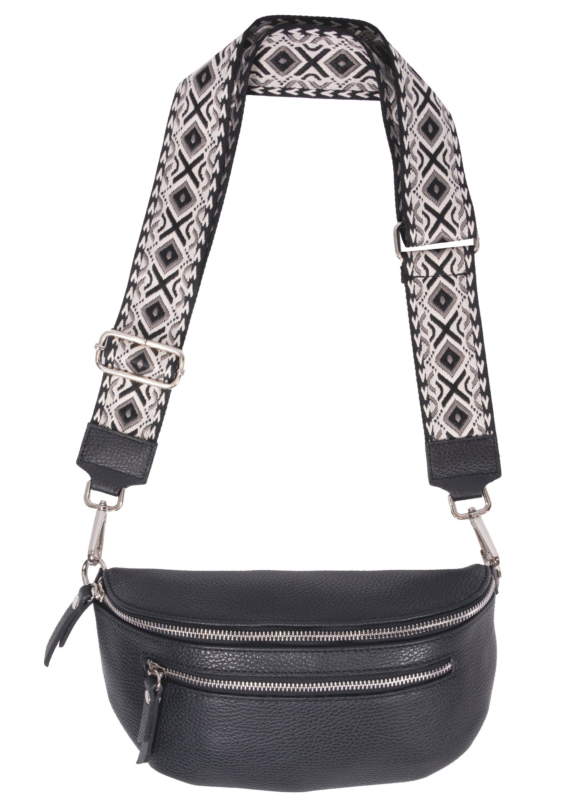 mit Mittelgroße Gurt und breitem Zipper aus Seasons of Schwarz Umhängetasche Leder Bag Pia, 100% Crossbody Umhängetasche April 2