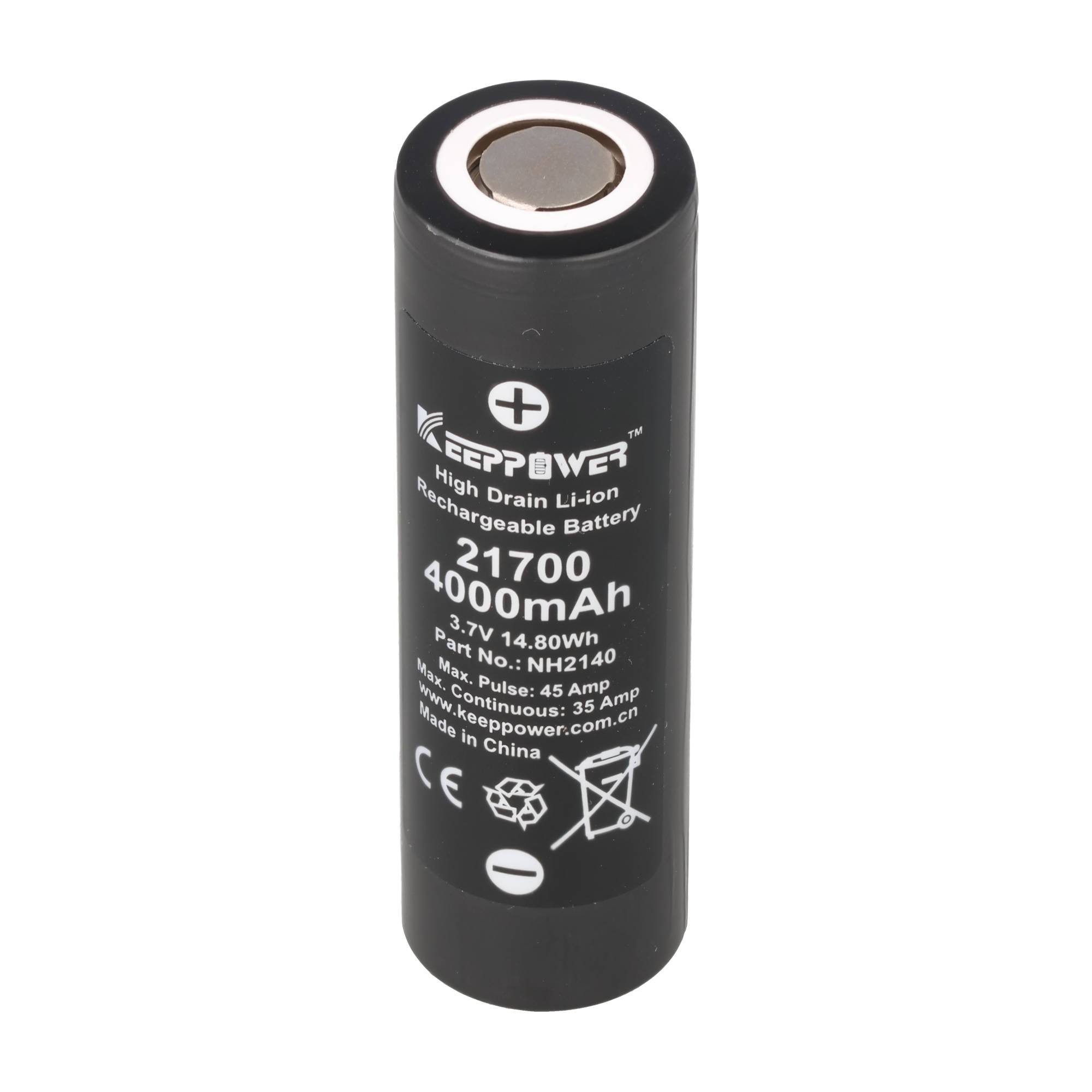 Keeppower Li-Ion Akku INR21700, 4000mAh, 3,7V, 70,x21,7mm High-Drain 4000 mAh (3,7 V)