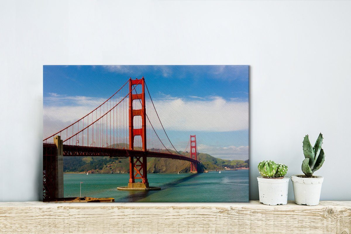 OneMillionCanvasses® Leinwandbild Blick auf die Kalifornien, in 30x20 Bridge Wandbild St), Gate Leinwandbilder, Aufhängefertig, Golden Wanddeko, cm (1