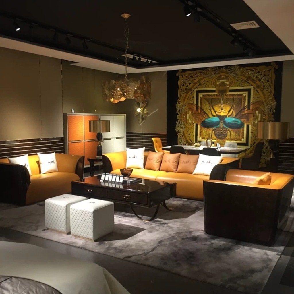 JVmoebel Wohnzimmer-Set, Luxus Designer Sitz Garnitur Sofa Couch Polster Set Holz Textil 3+2+1