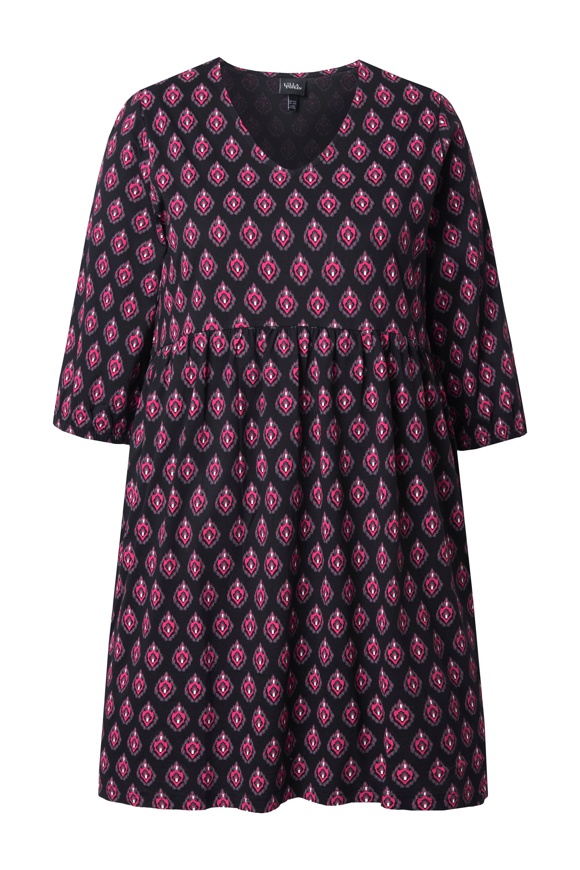 Ulla Popken Jerseykleid Jerseykleid A-Linie V-Ausschnitt 3/4-Arm günstig online kaufen