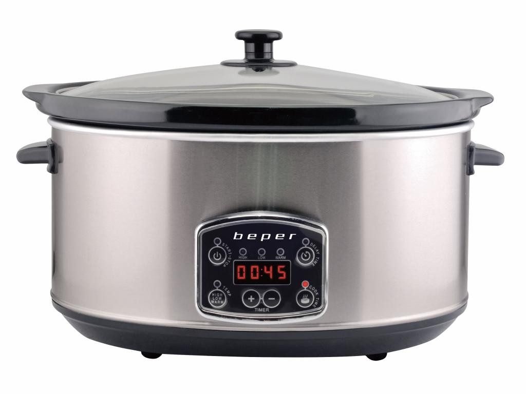 Beper Schongarer BC.510 Slow Cooker Crock-Pot 280 W, 4,5 Liter Glaskeramik Schongarer, 280 W, Display, Keramikschale, Glasdeckel, Antihaftbeschichtung
