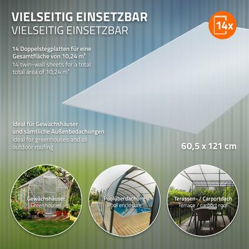 ECD Germany Gewächshaus Doppelstegplatten Hohlkammerplatten Gewächshausplatten Stegplatten, 114-Teiliges Set 121x60,5x0,4cm für 10,24m² stoßsicher & UV-beständig