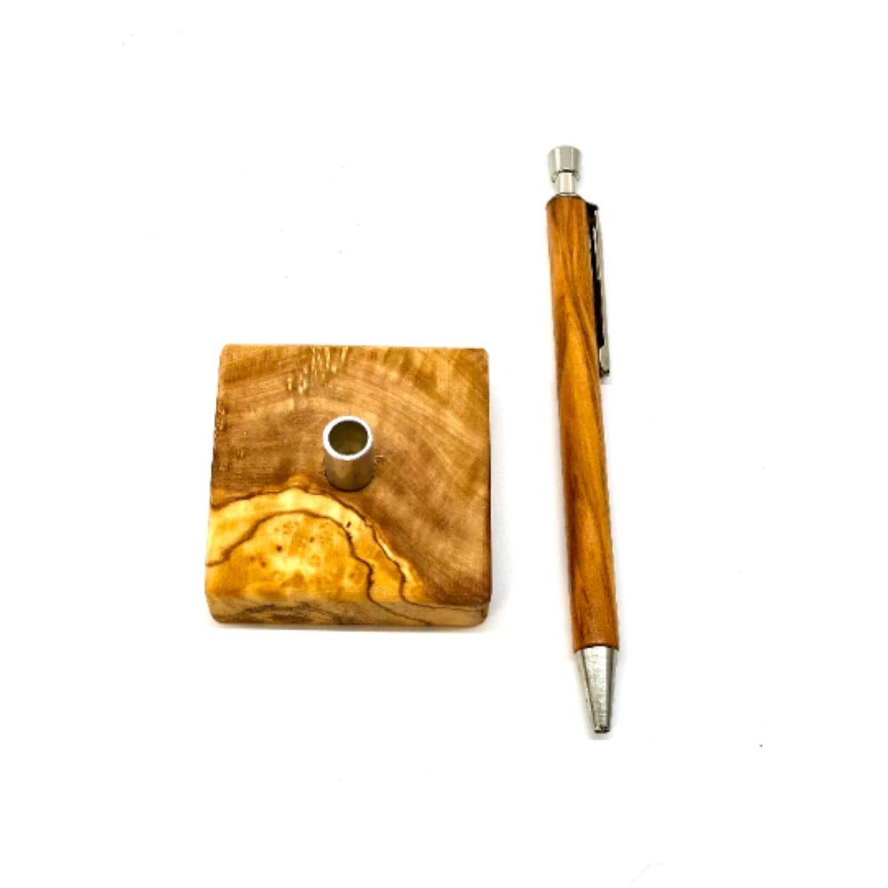 Sockel Stiftehalter Kugelschreiber aus langlebig Olivenholz, und – Olivenholz-erleben Kugelschreiber (2-tlg),