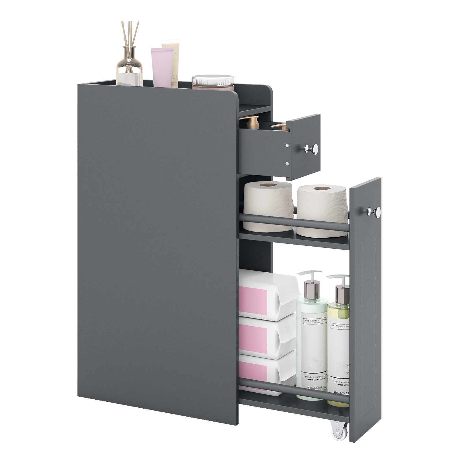 COSTWAY Badkommode, Nischenschrank mit Schublade & Rollen Holz 40x18x70cm