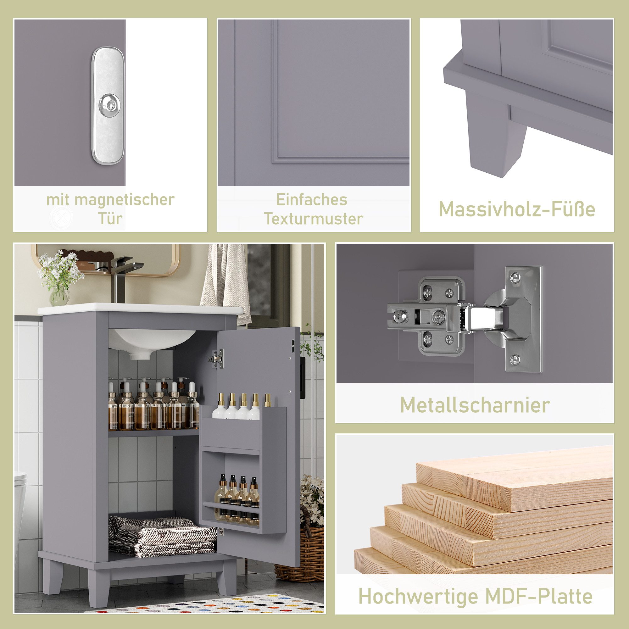 i@home Waschbeckenschrank Badezimmerschrank,Waschtisch, weiß/grau (Packung günstig online kaufen